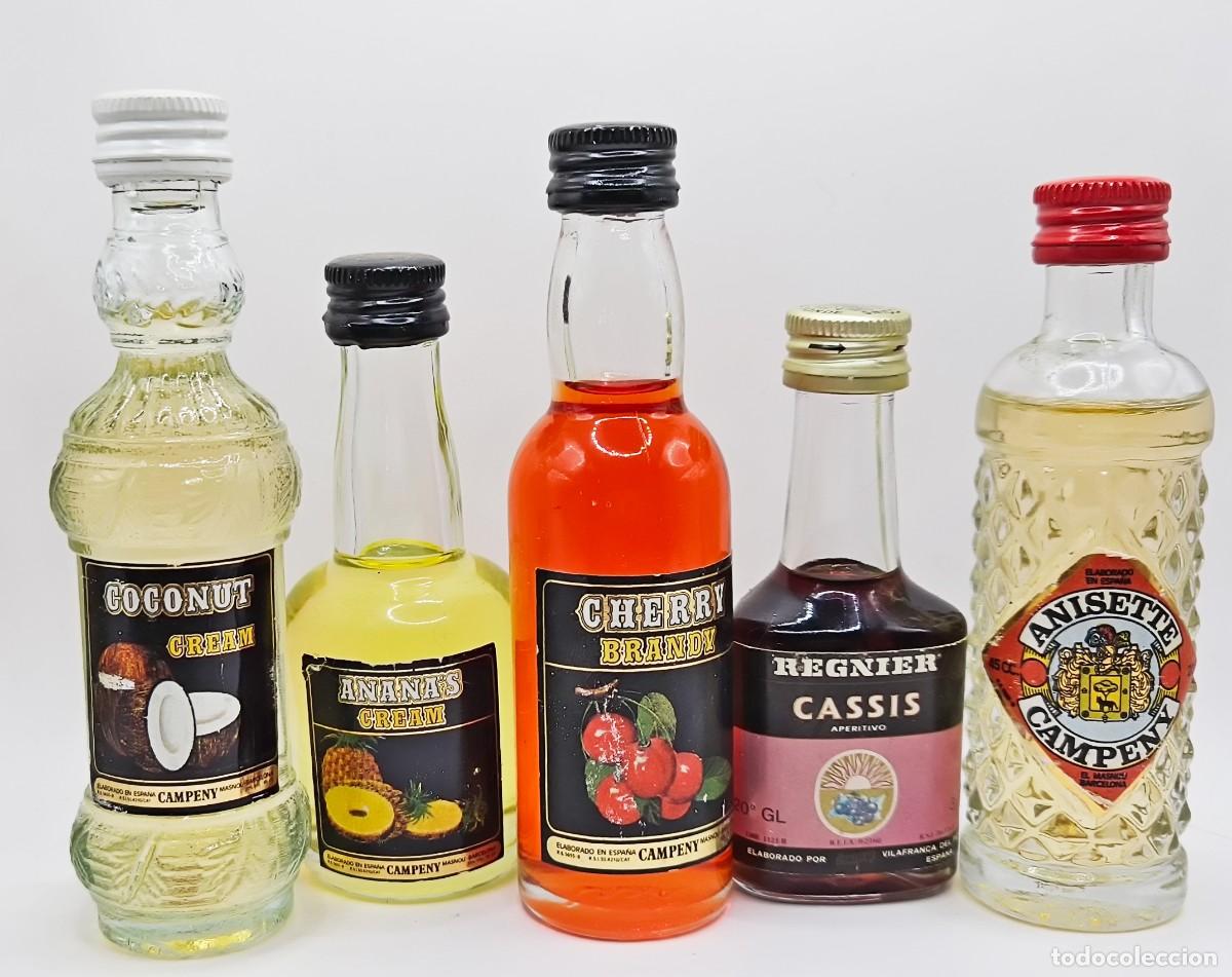 Coleccionismo de vinos y licores: Lote de 5 Miniaturas botellines de diferentes bebidas alcoholicas casi todas llenas