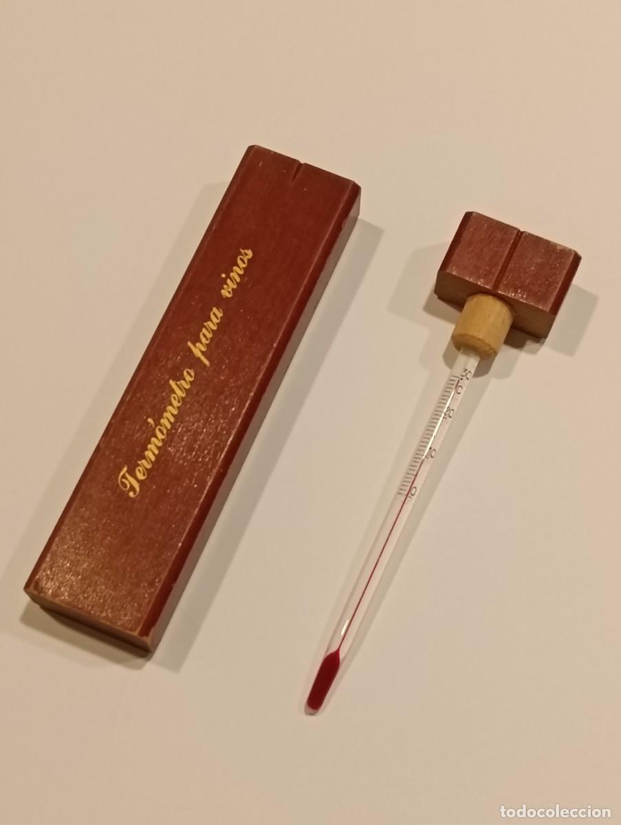 Coleccionismo de vinos y licores: Elegante Term&oacute;metro para Vinos con Estuche de Madera Serigrafiado - Gu&iacute;a de Temperaturas