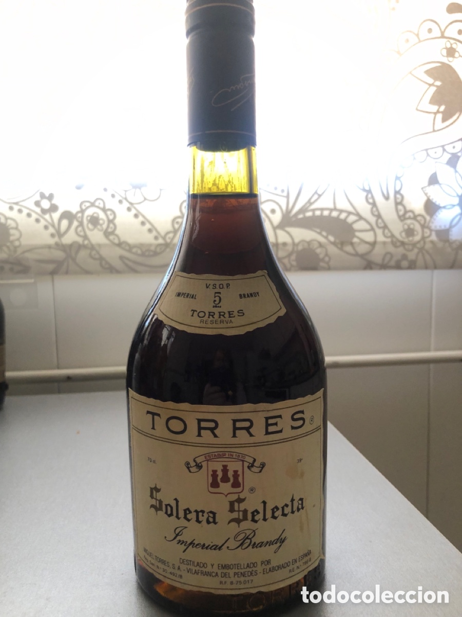 Coleccionismo de vinos y licores: Antigua Botella Brandy Torres 5 Solera Selecta - A&ntilde;os 90 - Imperial Brandy V.S.O.P.