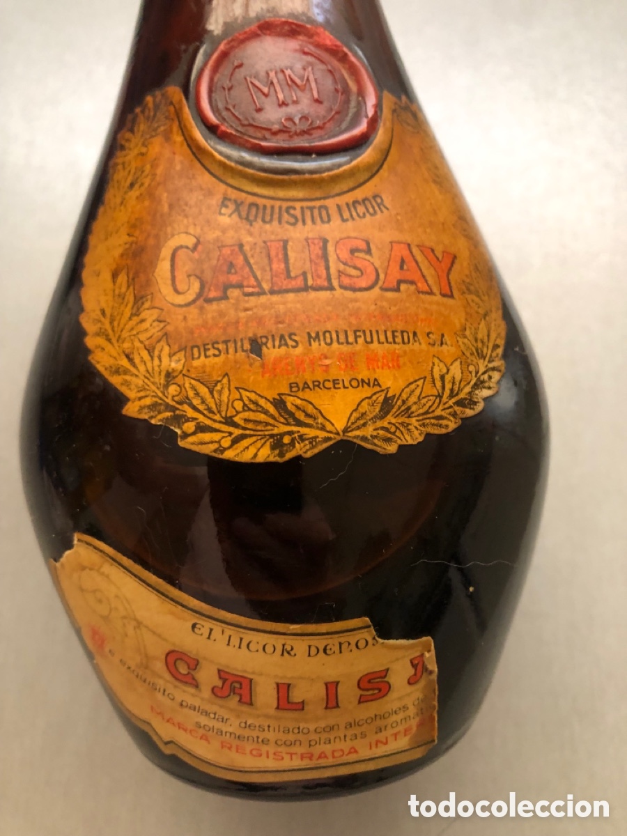 Coleccionismo de vinos y licores: Antiqu&iacute;sima Botella Licor Calisay - Destiler&iacute;as Mollfulleda (Arenys de Mar) - A&ntilde;os 50/60 - Lacre MM