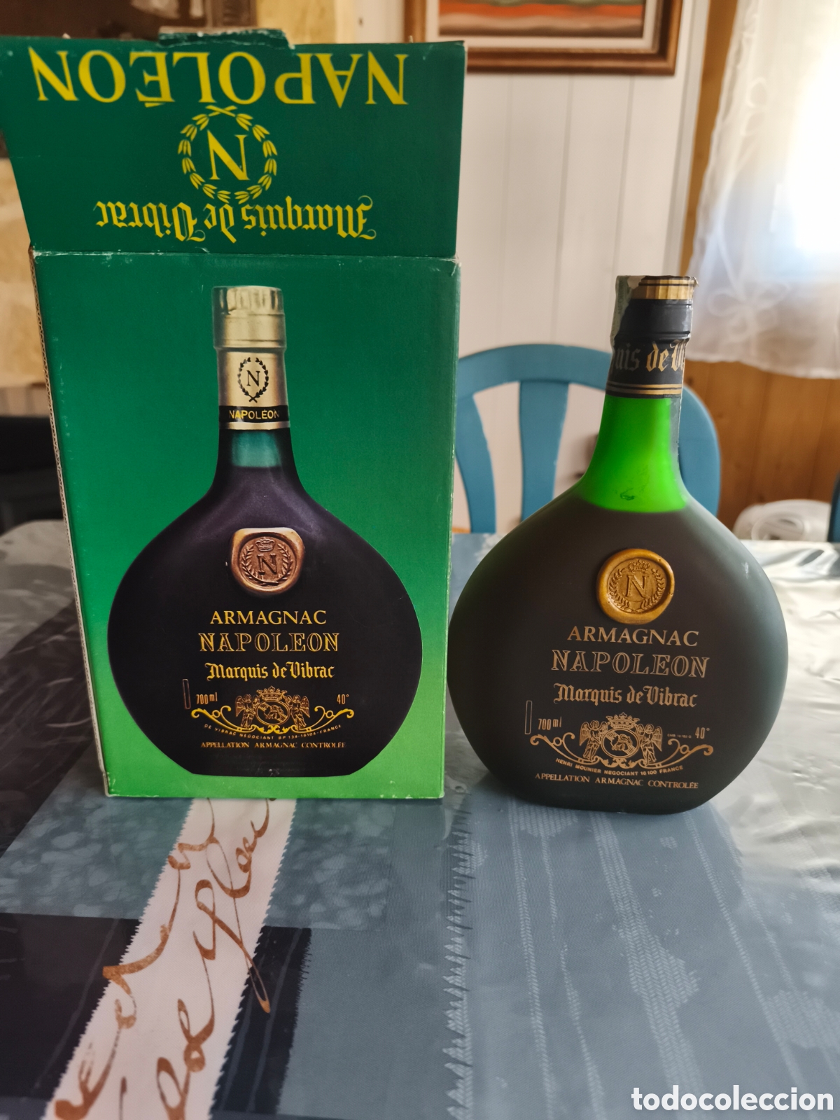 Coleccionismo de vinos y licores: Antigua botella de Armagnac Napole&oacute;n Marquis de vibrac , 70 cl llena y cerrada