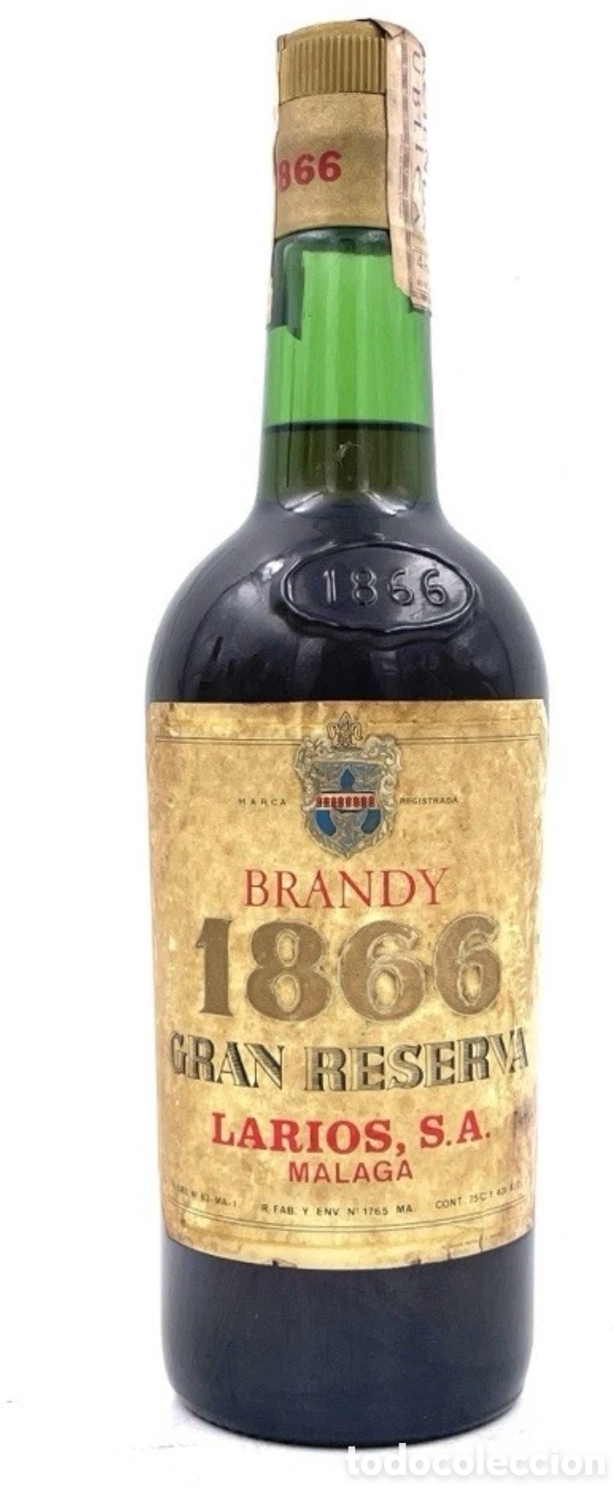 Coleccionismo de vinos y licores: Botella brandy gran reserva 1866 de Larios.