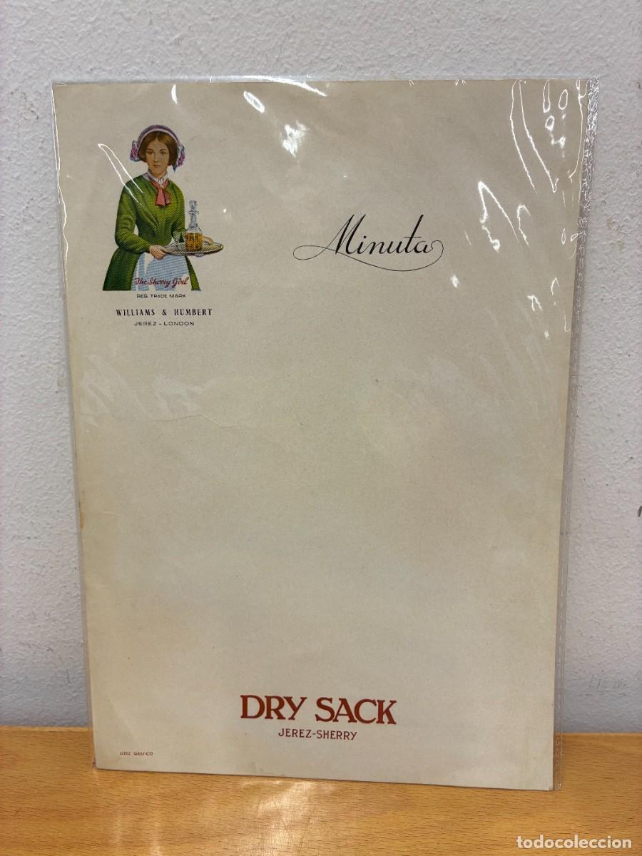 Coleccionismo de vinos y licores: DRY SACK JEREZ-SHERRY. ANTIGUA MINUTA RESTAURANTE A&Ntilde;OS 50-60.