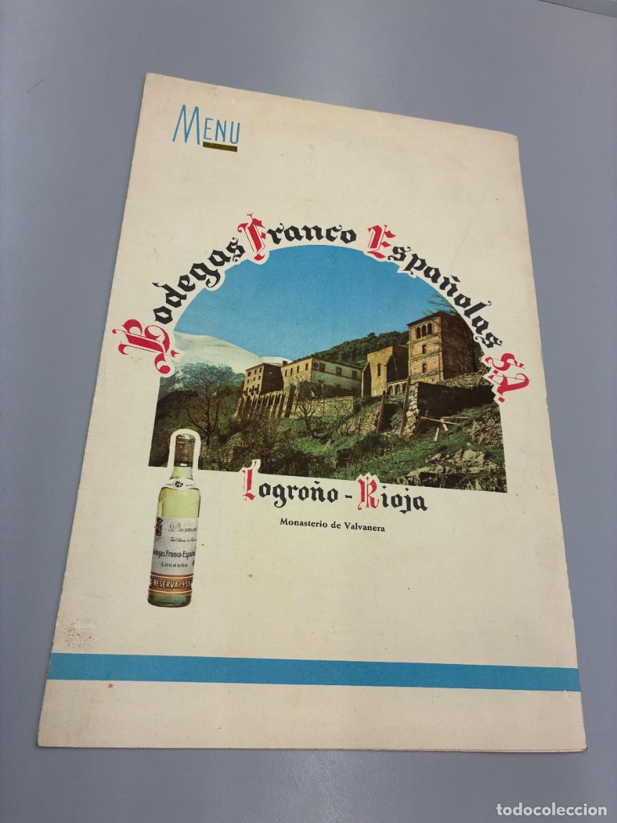 Coleccionismo de vinos y licores: BODEGAS FRANCO ESPA&Ntilde;OLAS S. A., LOGRO&Ntilde;O-RIOJA. MEN&Uacute; DE RESTAURANTE A&Ntilde;O 1963. SIN USAR