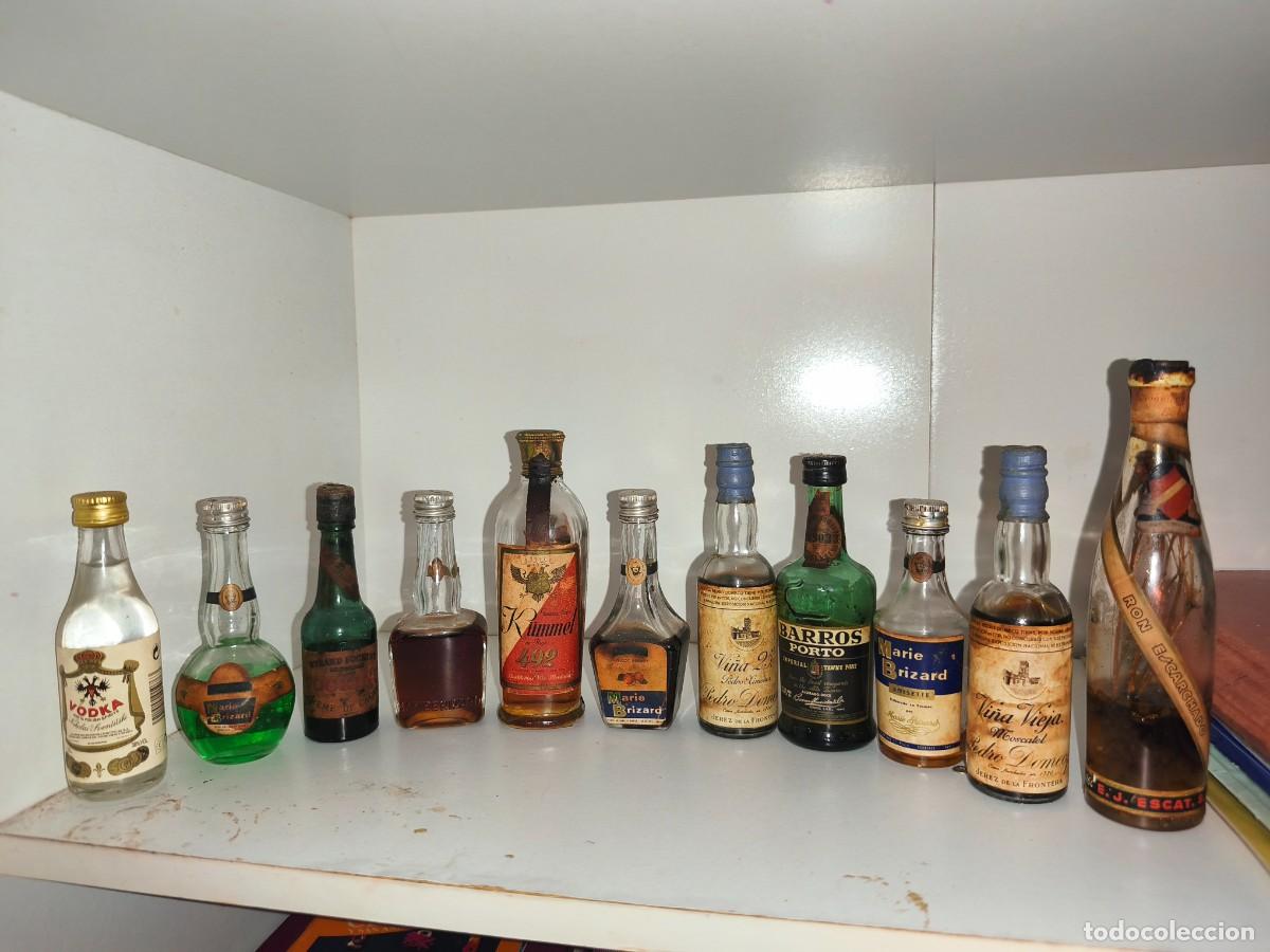 Coleccionismo de vinos y licores: colecci&oacute;n de 10 botellitas de licor en miniatura, estilo vintage.