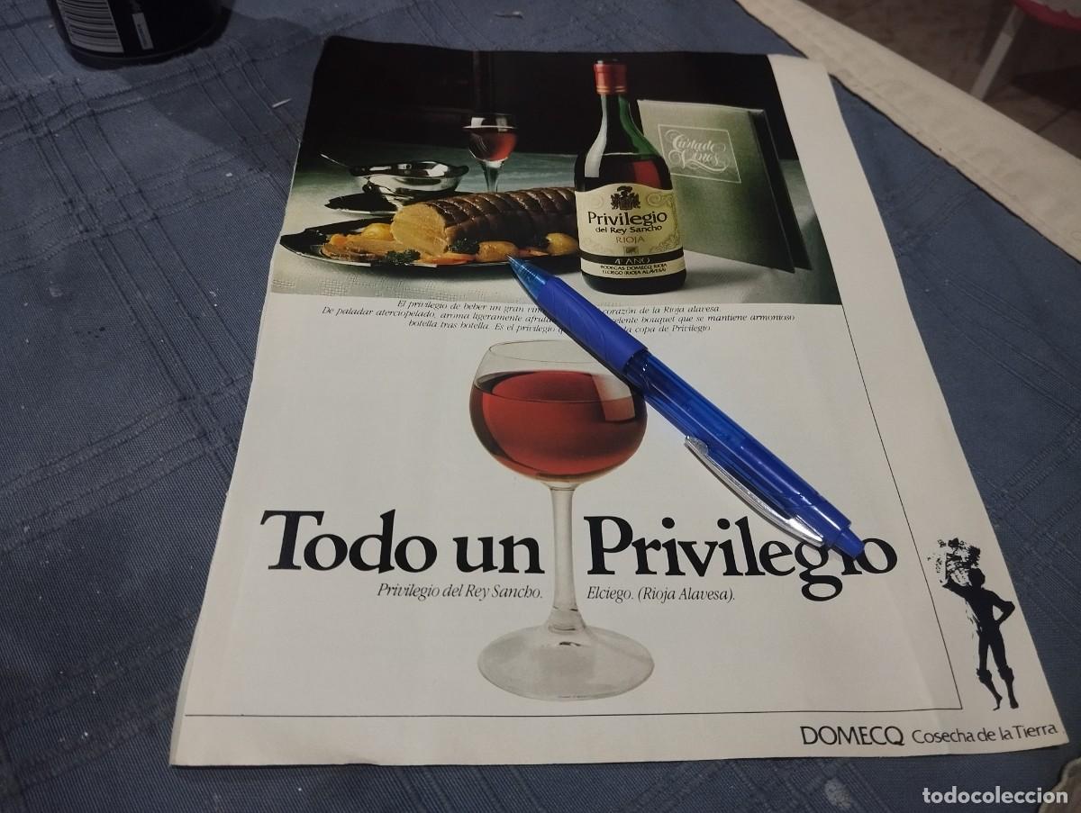 Coleccionismo de vinos y licores: VINORIOJA ORIVILEGIO DE REY SANCHO ANUNCIO PUBLICIDAD REVISTA