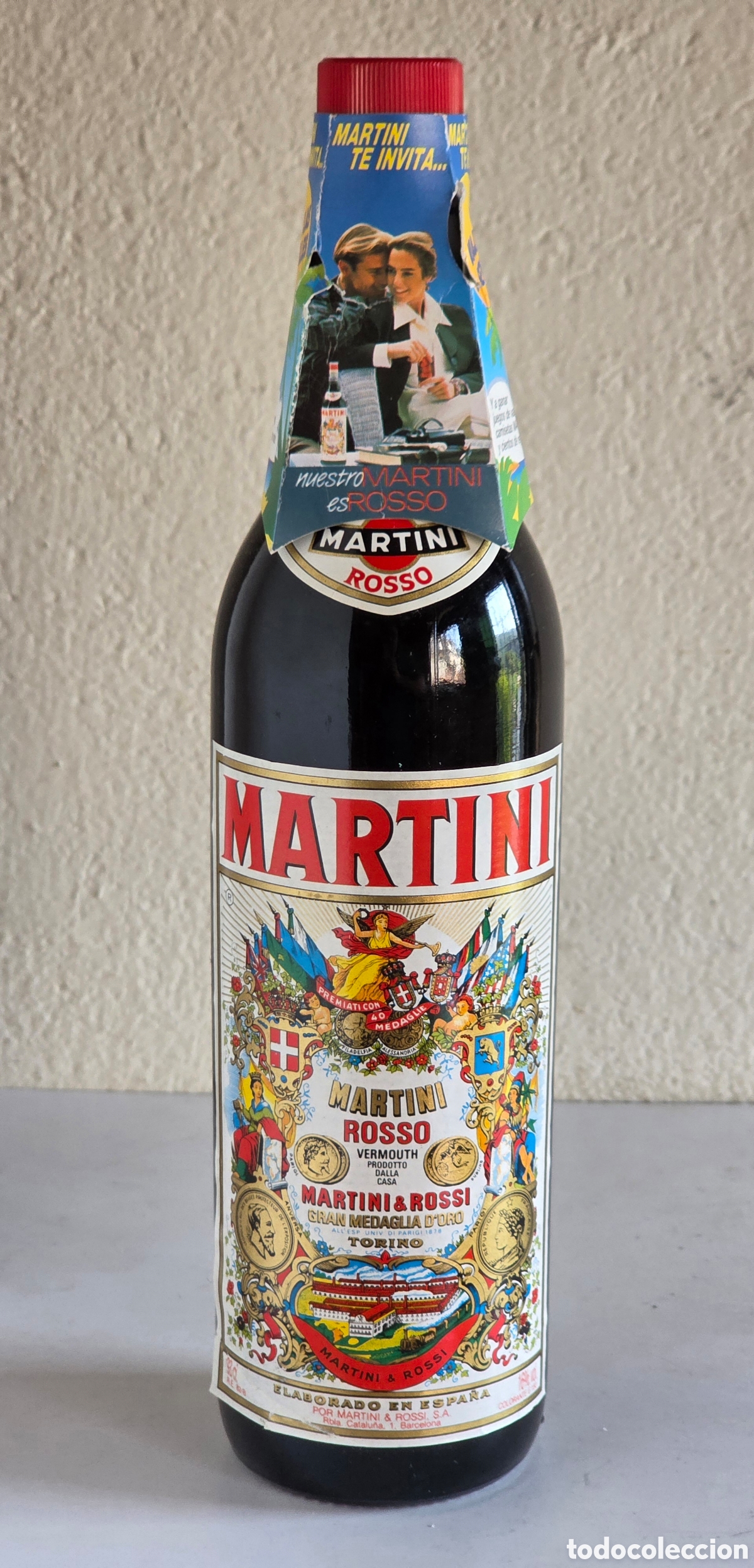 Colecionismo de vinhos e licores: Botella Martini Rosso Vermouth Collar&iacute;n publicidad Viaje Seychelles - Precintada - Vino Vermut