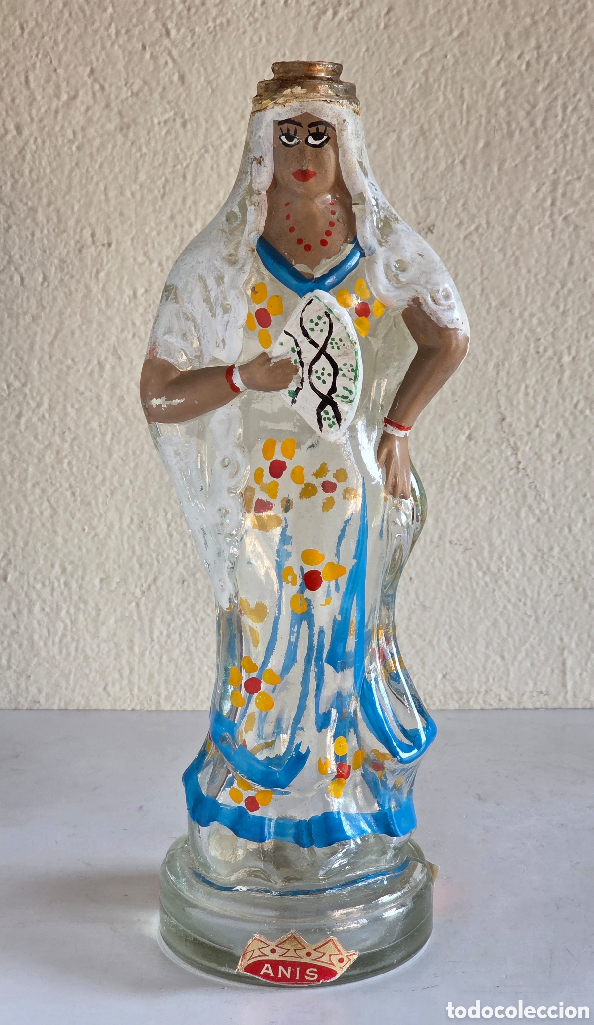 Colecionismo de vinhos e licores: Botella vac&iacute;a Anis J. Pi&ntilde;ol Ortells Destilerias Montgat Figura Mujer Flamenca - Maresme - Decoraci&oacute;n