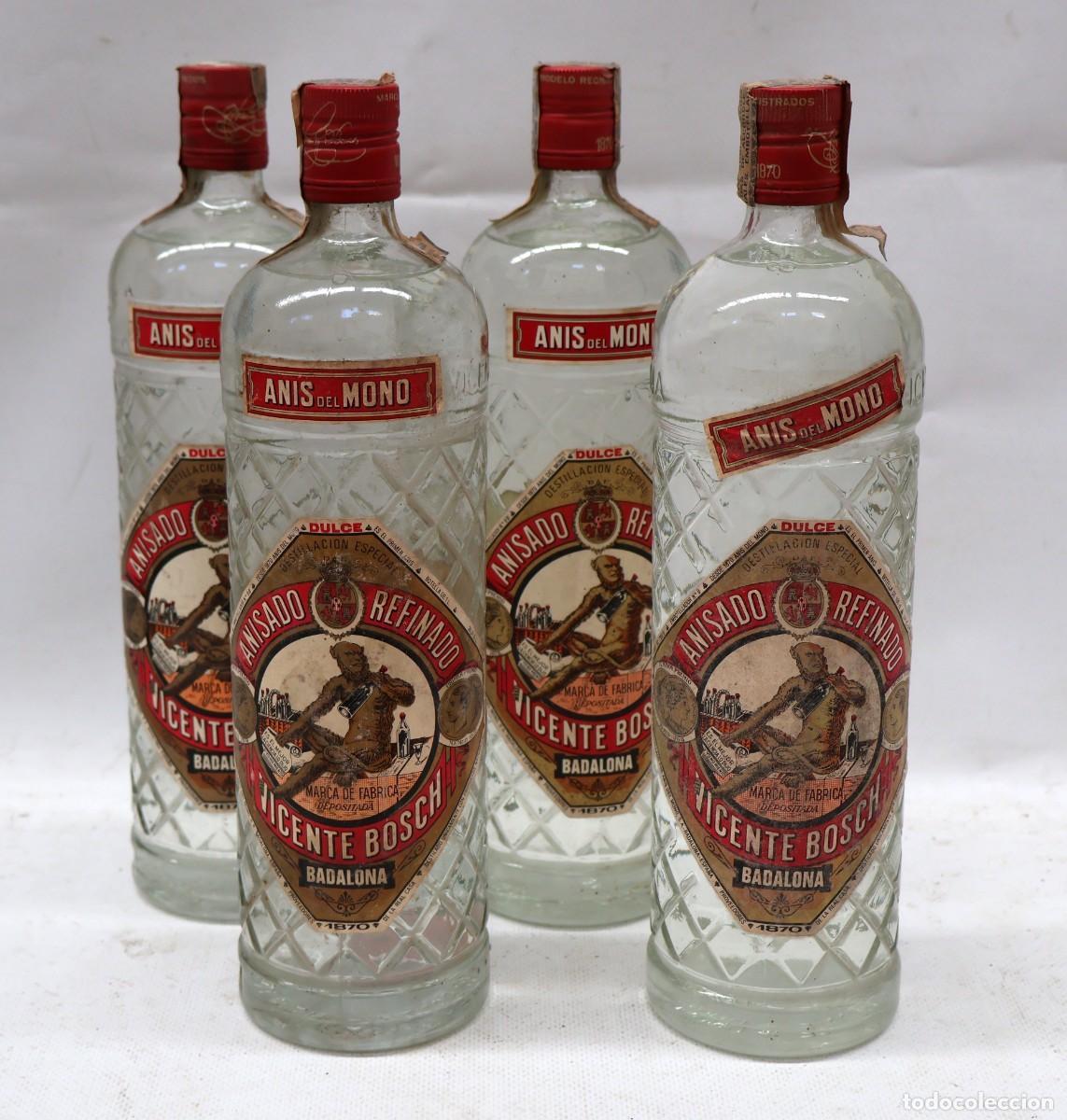 Coleccionismo de vinos y licores: CONJUNTO DE 4 BOTELLAS ANIS DEL MONO. DULCE (1L). BADALONA