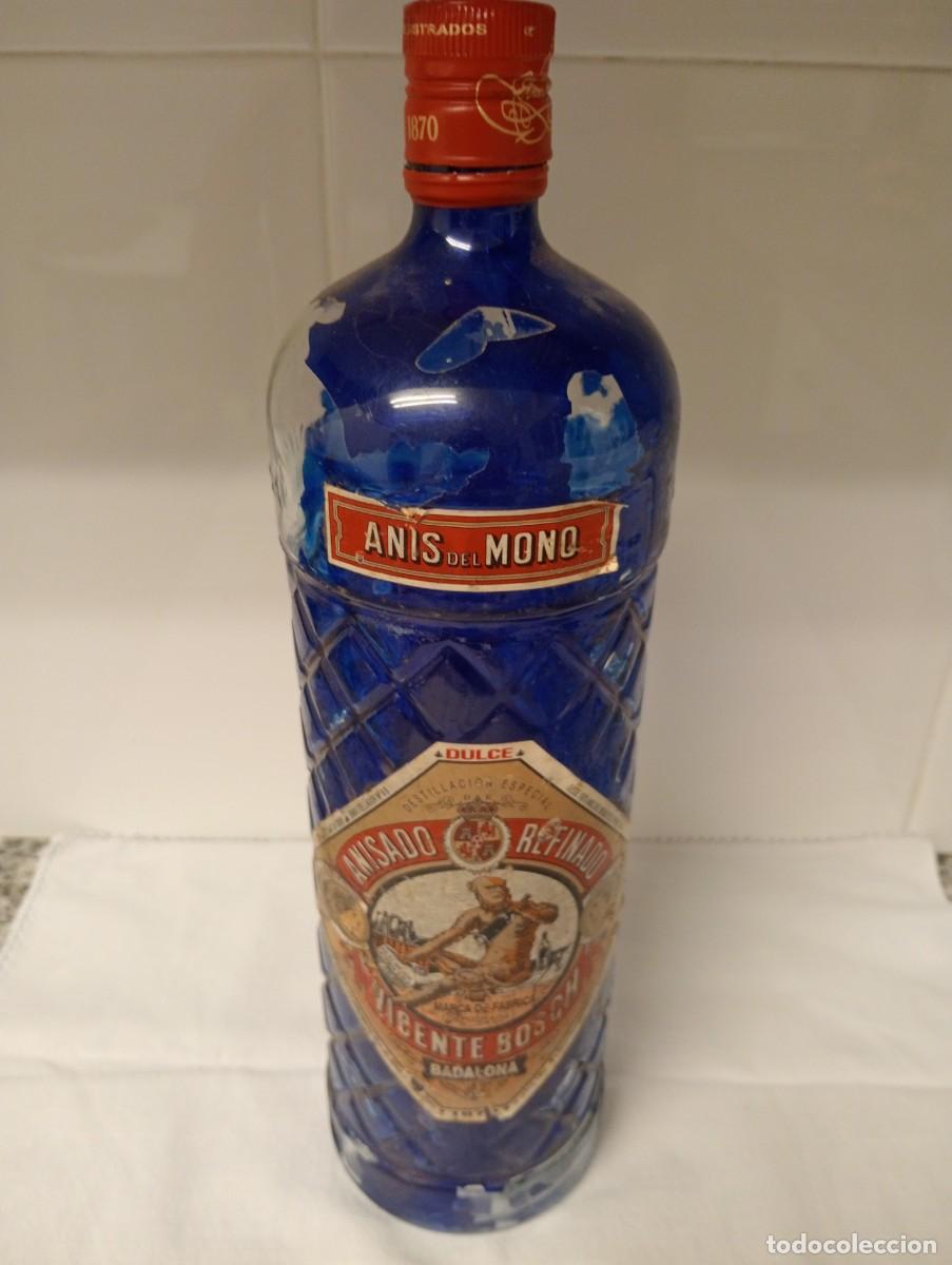 Coleccionismo de vinos y licores: EXCEPCIONAL BOTELLA VACIA DE ANIS DEL MONO BOTELLA COLOR AZUL EDICION LIMITADA DE 1,5 LITROS