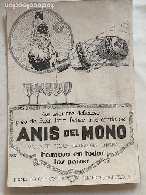 Coleccionismo de vinos y licores: Anis del Mono. Antiguo carton publicitario 28 x 19.5 cm.