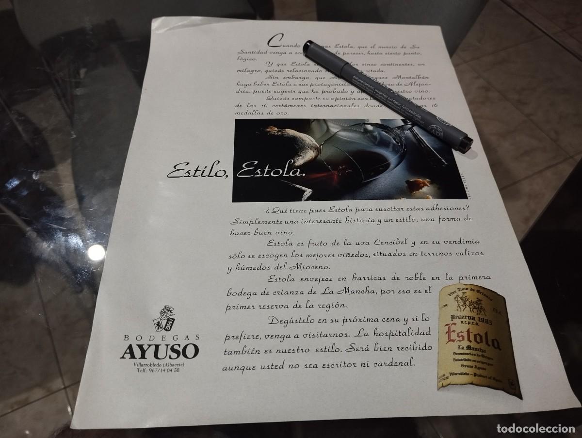 Coleccionismo de vinos y licores: VINO ESTOLA ANUNCIO PUBLICIDAD REVISTA 1991 BONITO PARA ENMARCAR