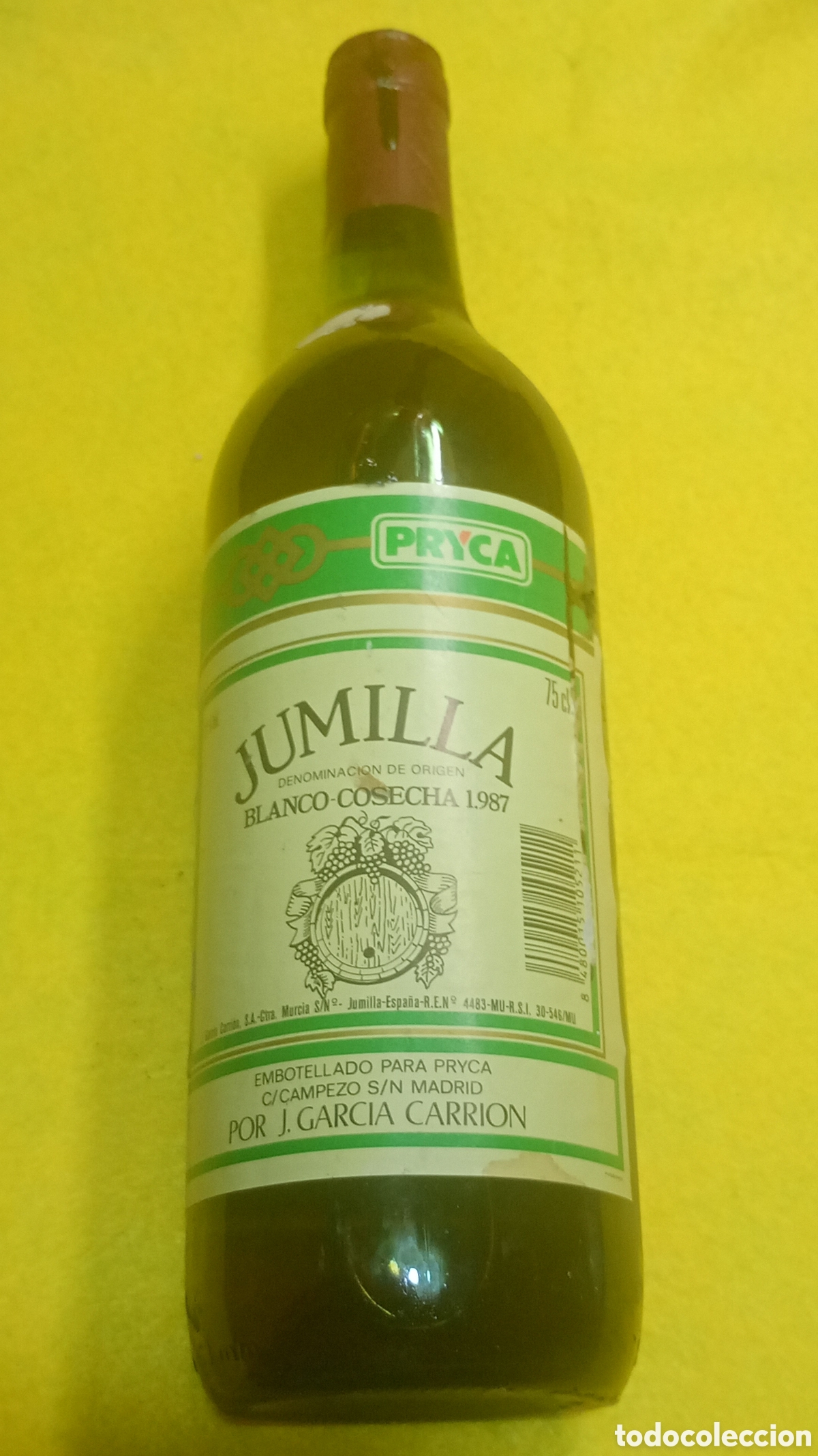 Coleccionismo de vinos y licores: Botella de vino Pryca. De 1987. Jumilla