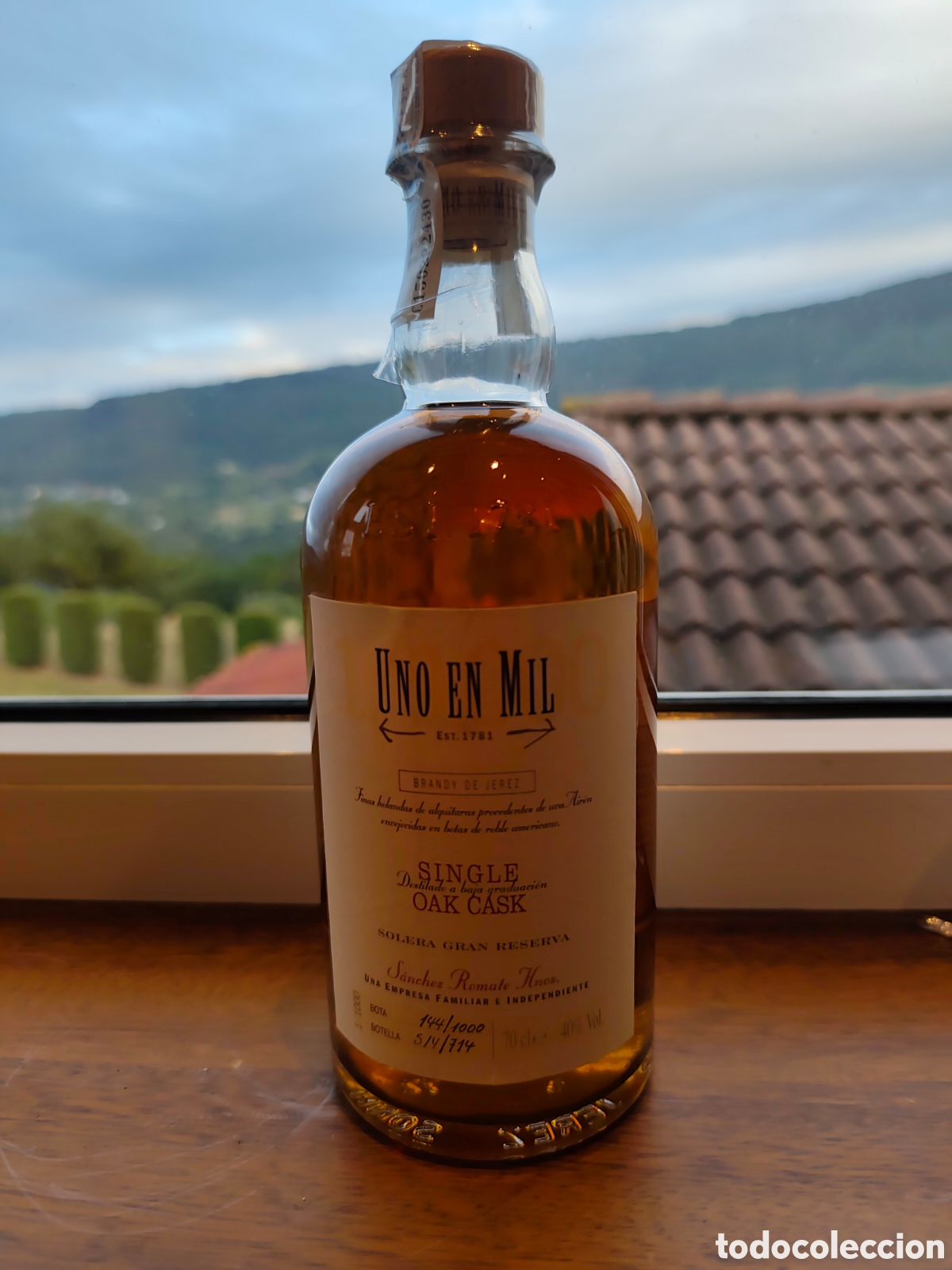 Coleccionismo de vinos y licores: Botella de brandy de Jerez Uno en Mil