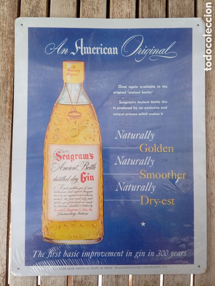 Coleccionismo de vinos y licores: SEAGRAM'S GIN * CHAPA MET&Aacute;LICA, CARTEL