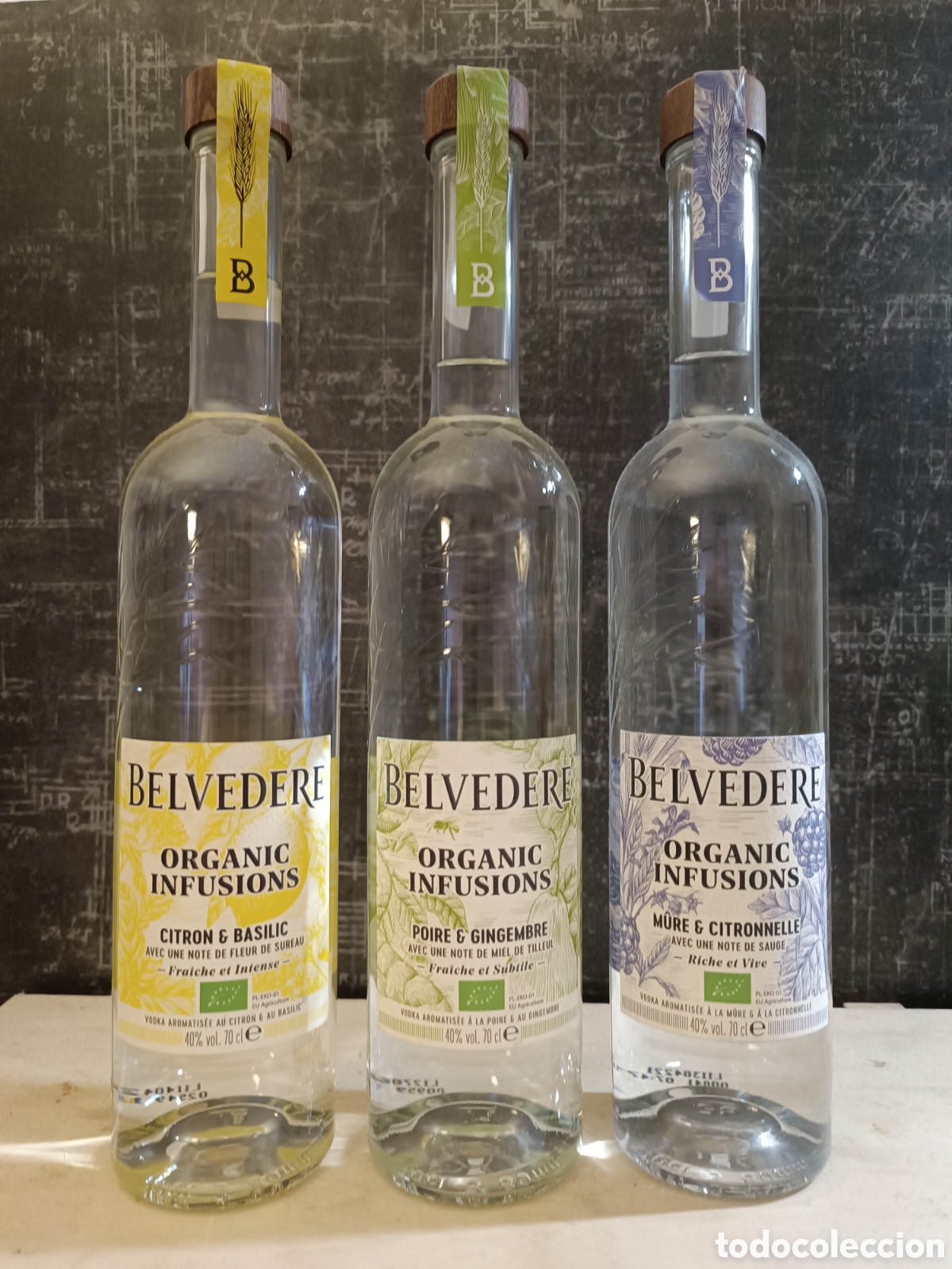 Coleccionismo de vinos y licores: TRES BOTELLAS DE VODKA POLACA &rdquo;BELVEDERE&rdquo;, infusi&oacute;n org&aacute;nica.