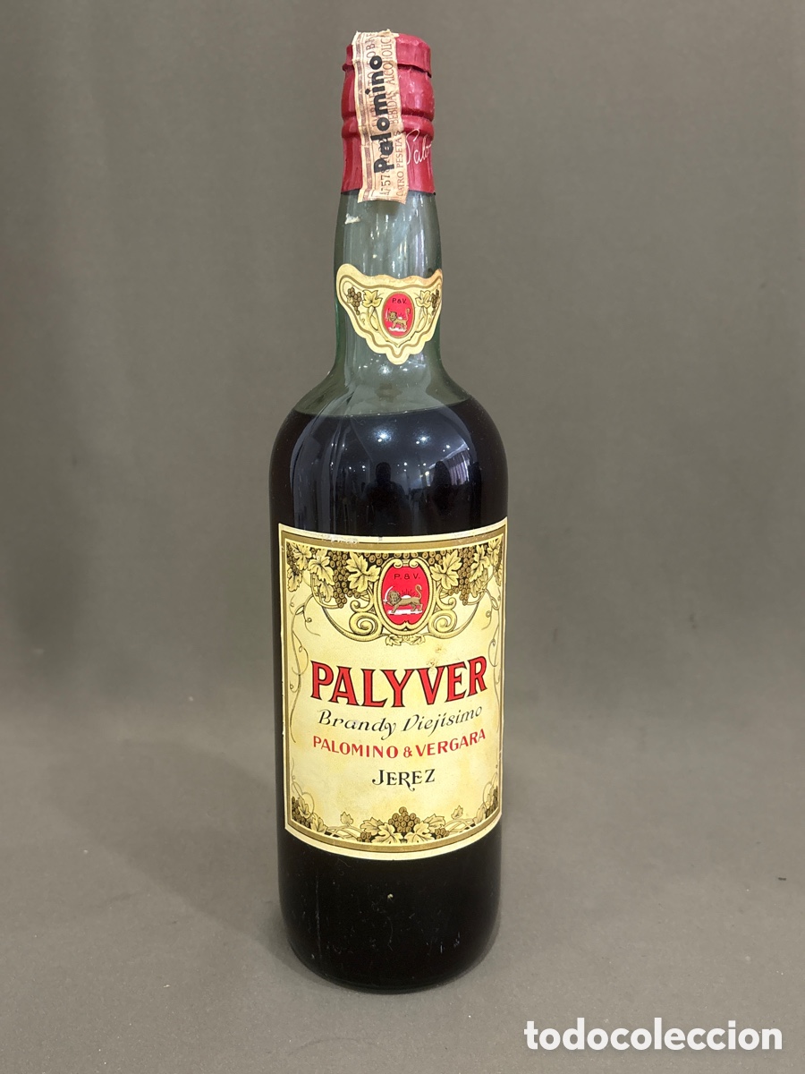 Coleccionismo de vinos y licores: ANTIGUA BOTELLA DE BRANDY PALYVER BRANDY VIEJISIMO PALOMINO & VERGARA JEREZ. SIN ABRIR, PRECINTADA