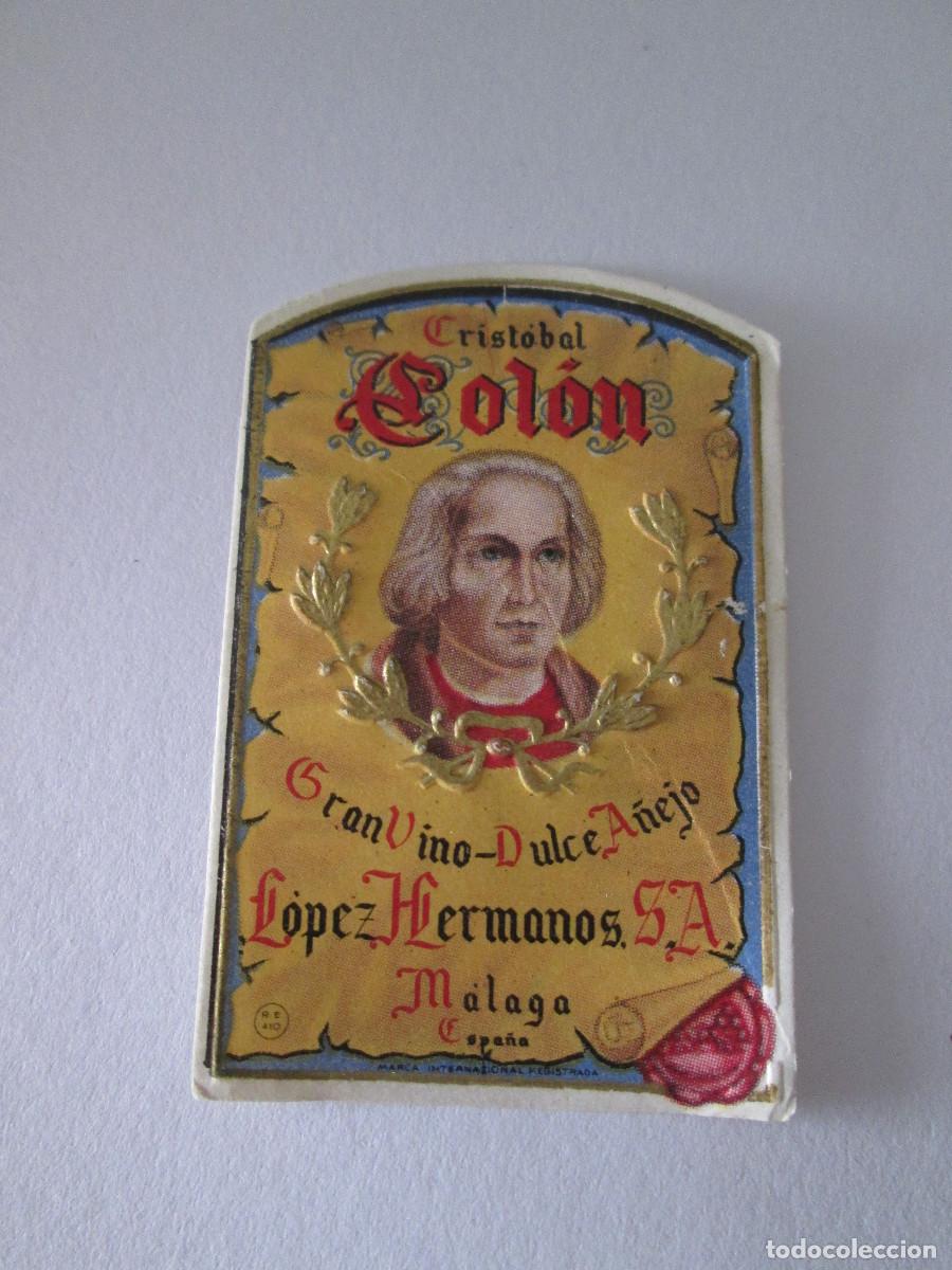 Coleccionismo de vinos y licores: ETIQUETA MINIATURA - COLON GRAN VINO DULCE A&Ntilde;EJO - LOPEZ HERMANOS MALAGA - 5,3X3,5CM - SIN USAR