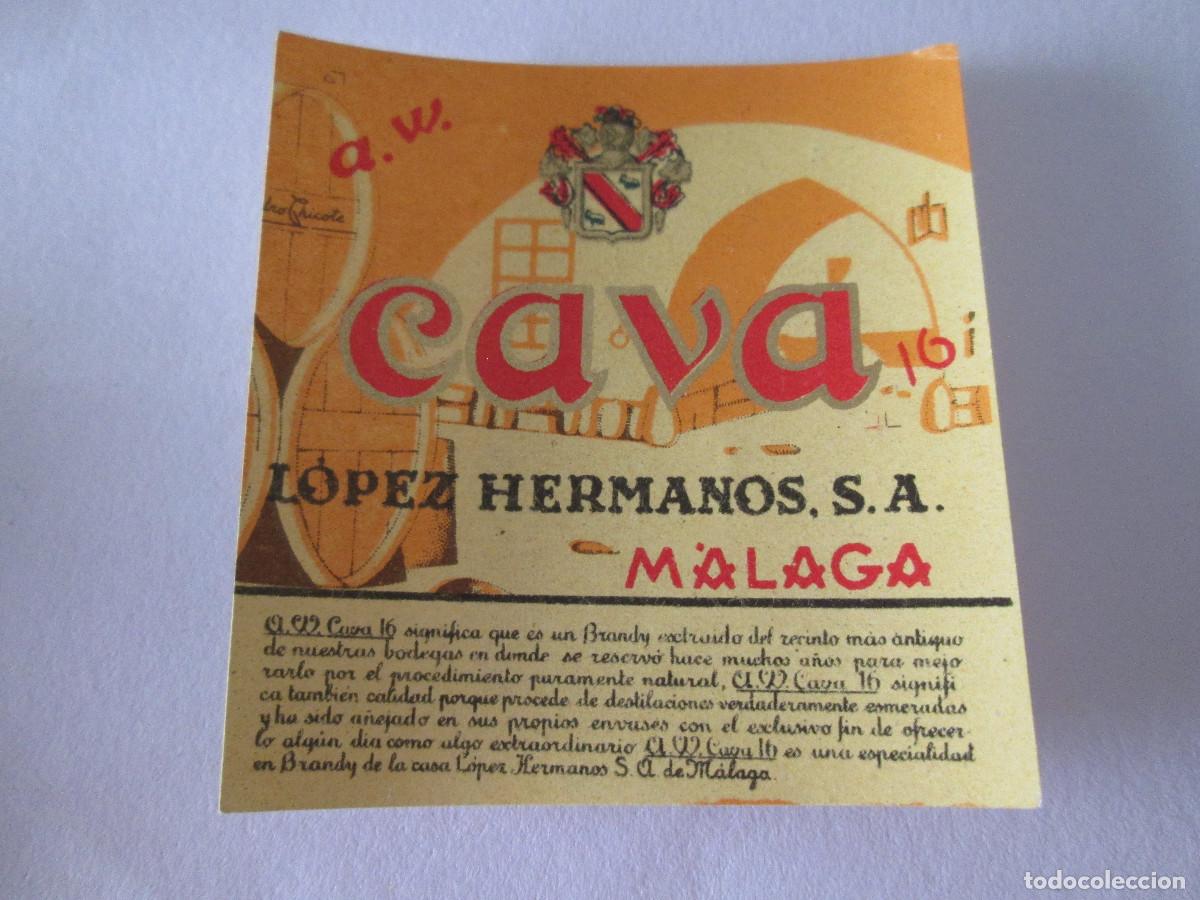 Coleccionismo de vinos y licores: ETIQUETA MINIATURA - CAVA - LOPEZ HERMANOS MALAGA - 4,5X4,3CM - SIN USAR