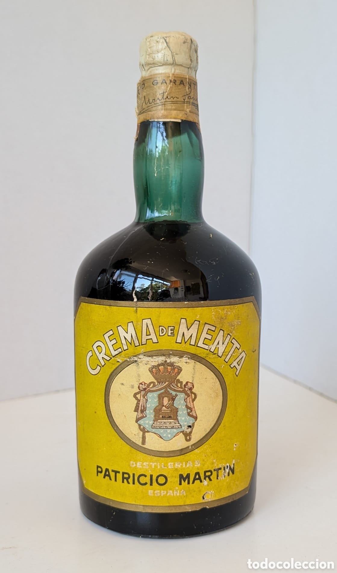 Coleccionismo de vinos y licores: Botella antigua Crema de Menta Patricio Mart&iacute;n - Llena y precintada - A&ntilde;os 50/60