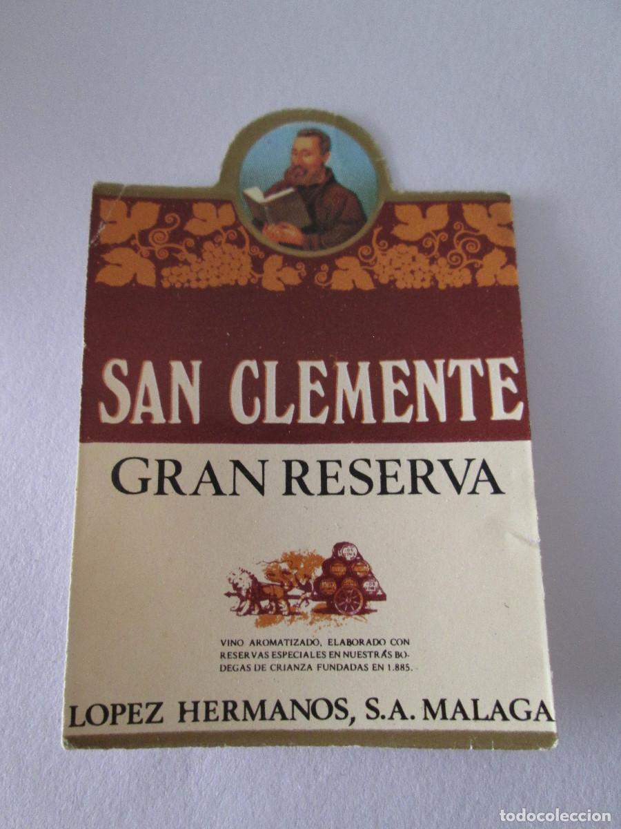 Coleccionismo de vinos y licores: ETIQUETA MINIATURA - SAN CLEMENTE GRAN RESERVA - LOPEZ HERMANOS MALAGA - 7X4,5CM - SIN USAR