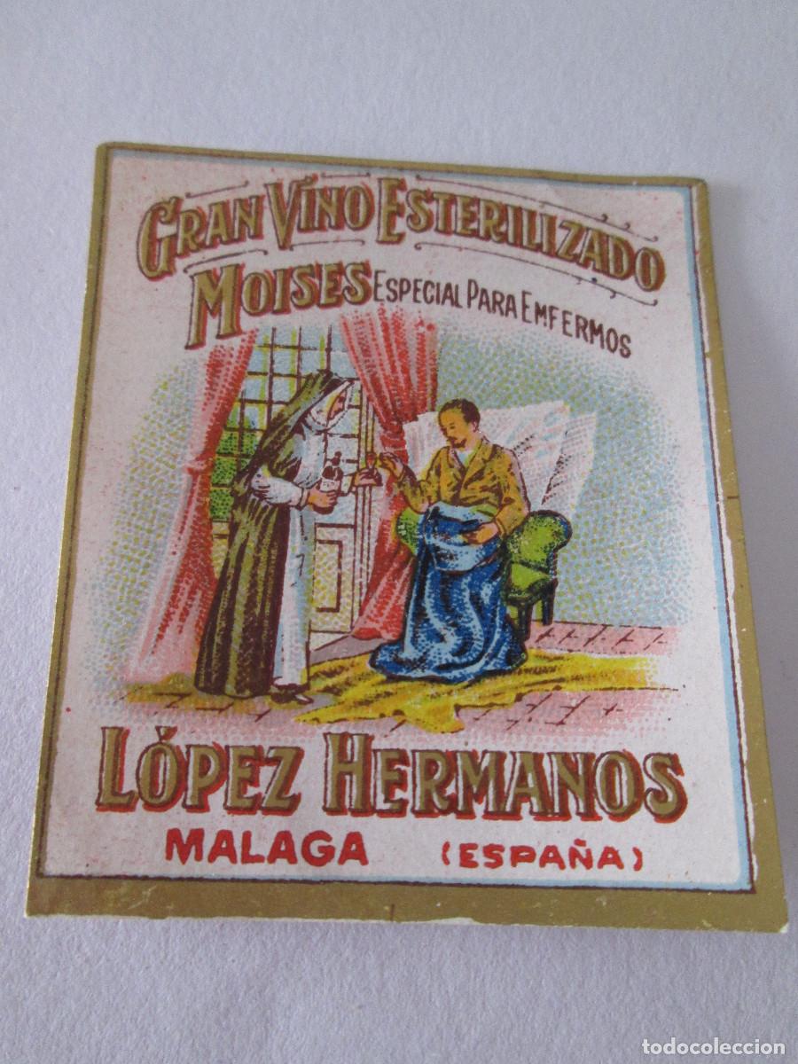 Coleccionismo de vinos y licores: ETIQUETA MINIATURA - GRAN VINO ESTERILIZADO MOISES - LOPEZ HERMANOS - MALAGA - 5,5X5CM- SIN USAR