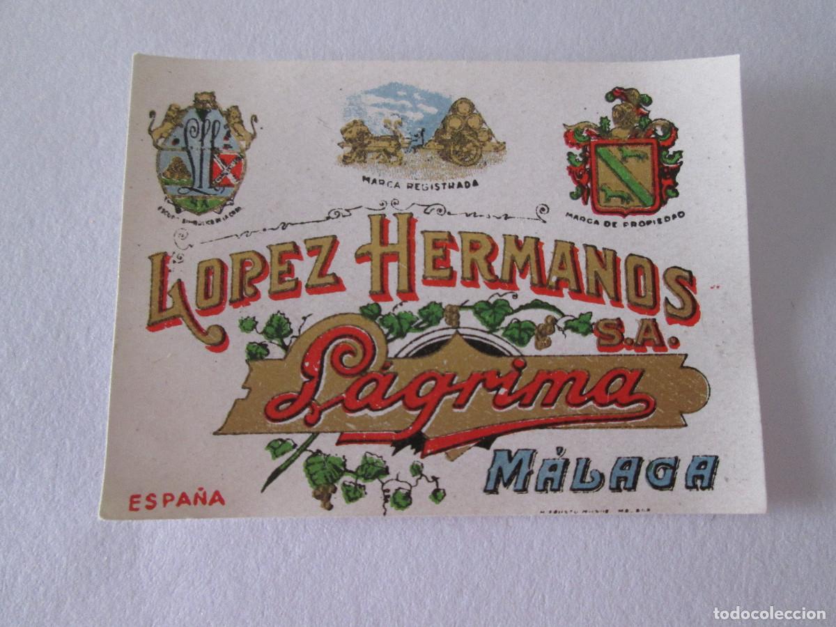 Coleccionismo de vinos y licores: ETIQUETA MINIATURA - LAGRIMA - LOPEZ HERMANOS - MALAGA - 4X5,5CM- SIN USAR