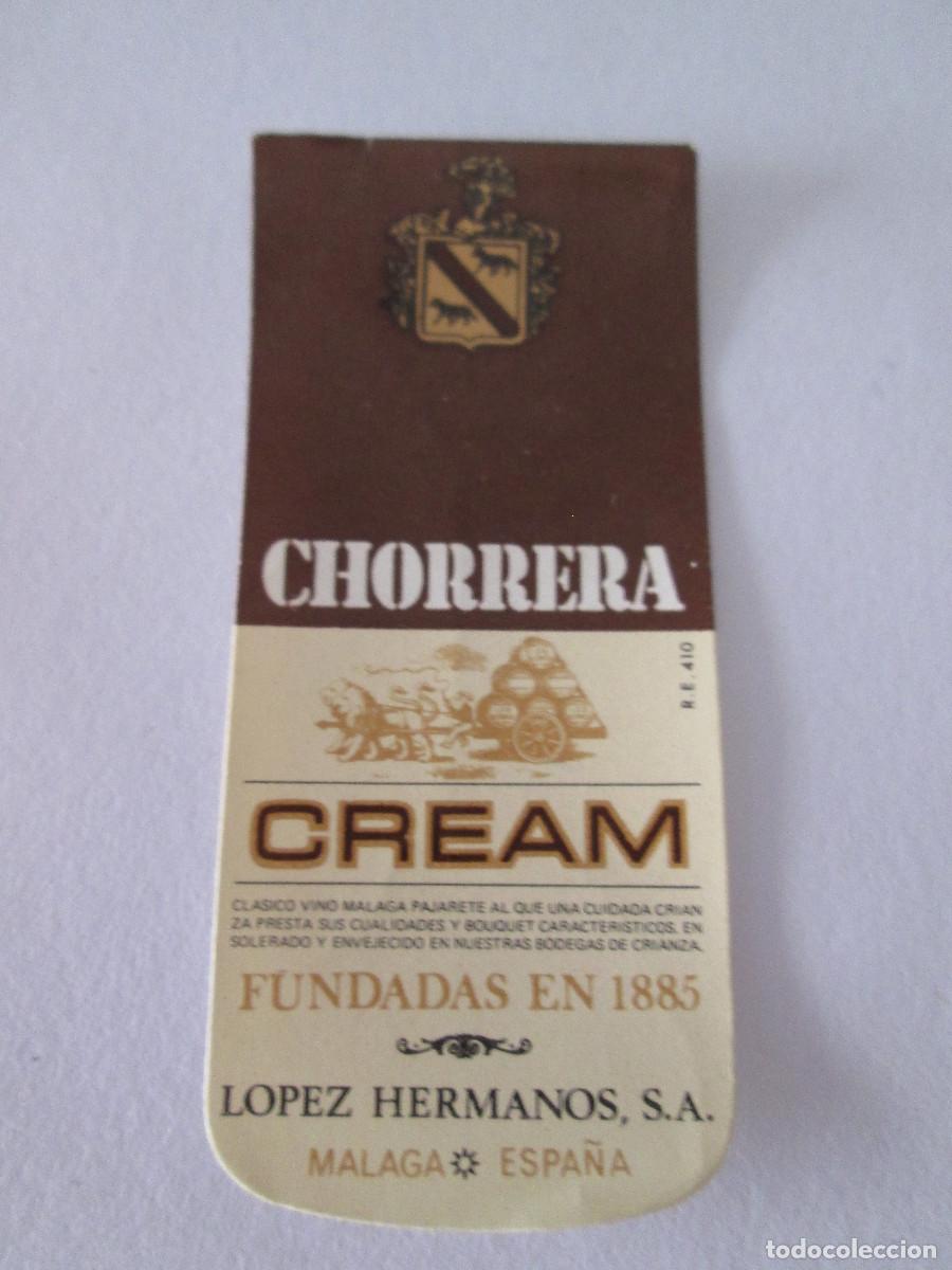Coleccionismo de vinos y licores: ETIQUETA MINIATURA - CHORRERA CREAM - LOPEZ HERMANOS - MALAGA - 6,5X3CM- SIN USAR