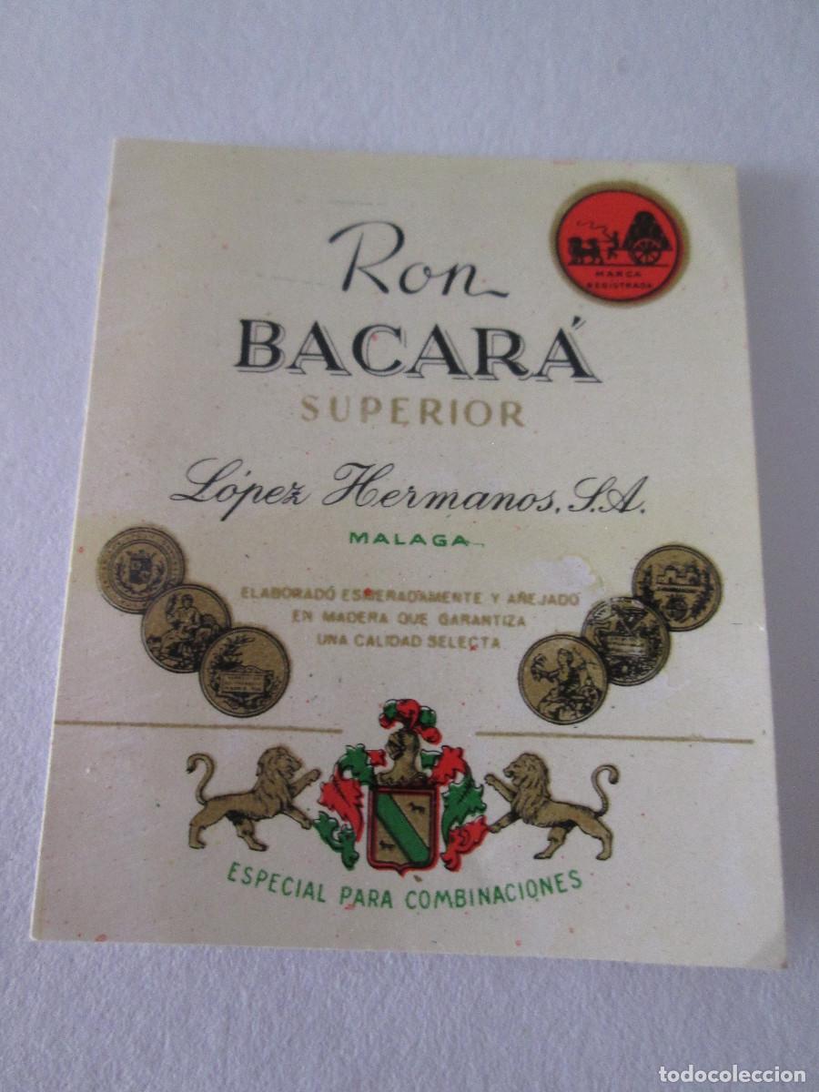 Coleccionismo de vinos y licores: ETIQUETA MINIATURA - RON BACARA SUPERIOR - LOPEZ HERMANOS - MALAGA - 5X4CM- SIN USAR