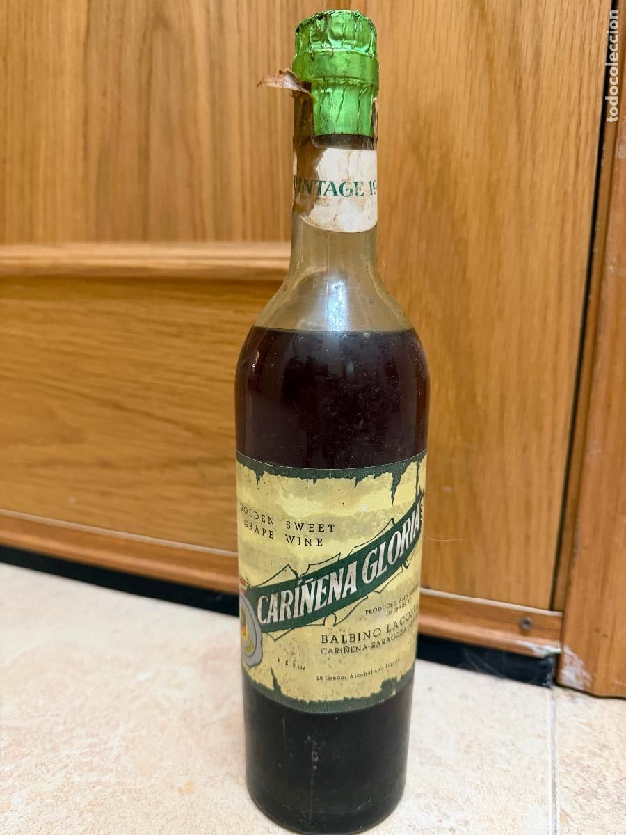 Coleccionismo de vinos y licores: ANTIGUA BOTELLA CARI&Ntilde;ENA GLORIA - BALBINO LACOSTA ZARAGOZA Vintage 1944
