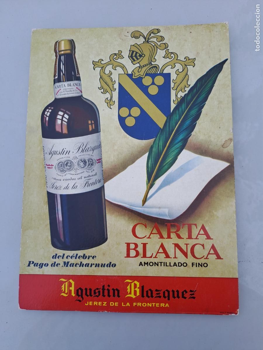 Coleccionismo de vinos y licores: CARTA BLANCA AMONTILLADO FINO-AGUSTIN BLAZQUEZ JEREZ DE LA FRONTERA-PAGO DE MACHARNUDO-DISPLAY