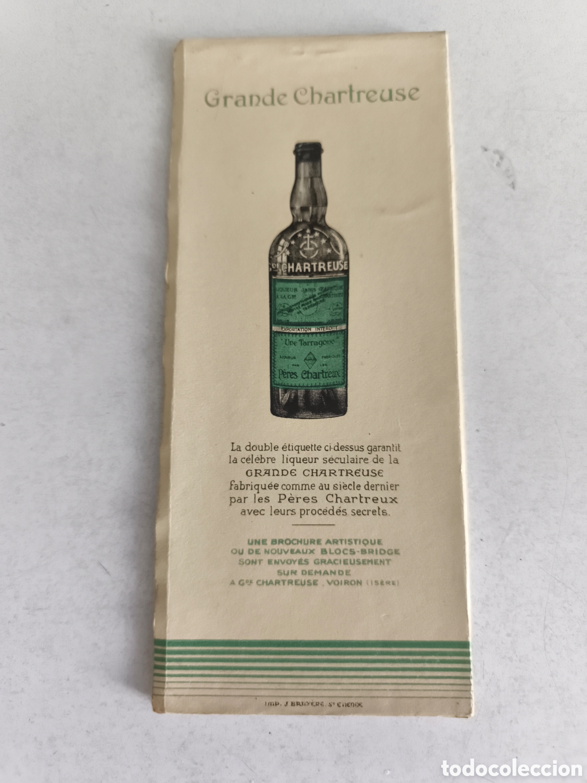 Coleccionismo de vinos y licores: Libreta de Anotaciones juego Bridge, Con publicidad de licor Chartreuse original 1930