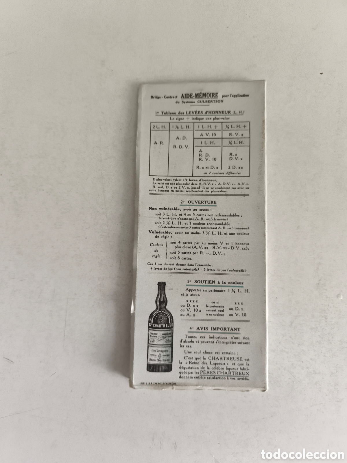 Coleccionismo de vinos y licores: Antigua libreta anotaciones juego Bridge Con publicidad de licor Chartreuse original 1930