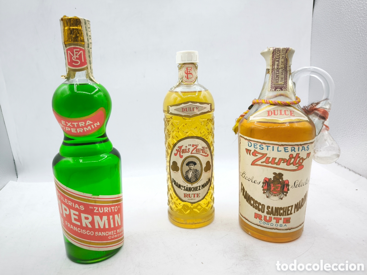 Collectionnisme de vins et liqueurs: 3 Botellas licor Francisco S&aacute;nchez Mar&iacute;n Destiler&iacute;as Zurito C&oacute;rdoba