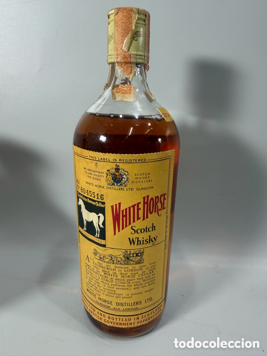Sammlung von Weinen und Lik&ouml;ren: WHITE HORSE SCOTCH WHISKY &ndash; ANTIGUA BOTELLA PRECINTADA 75 CL &ndash; IMPORTACI&Oacute;N M&Eacute;XICO