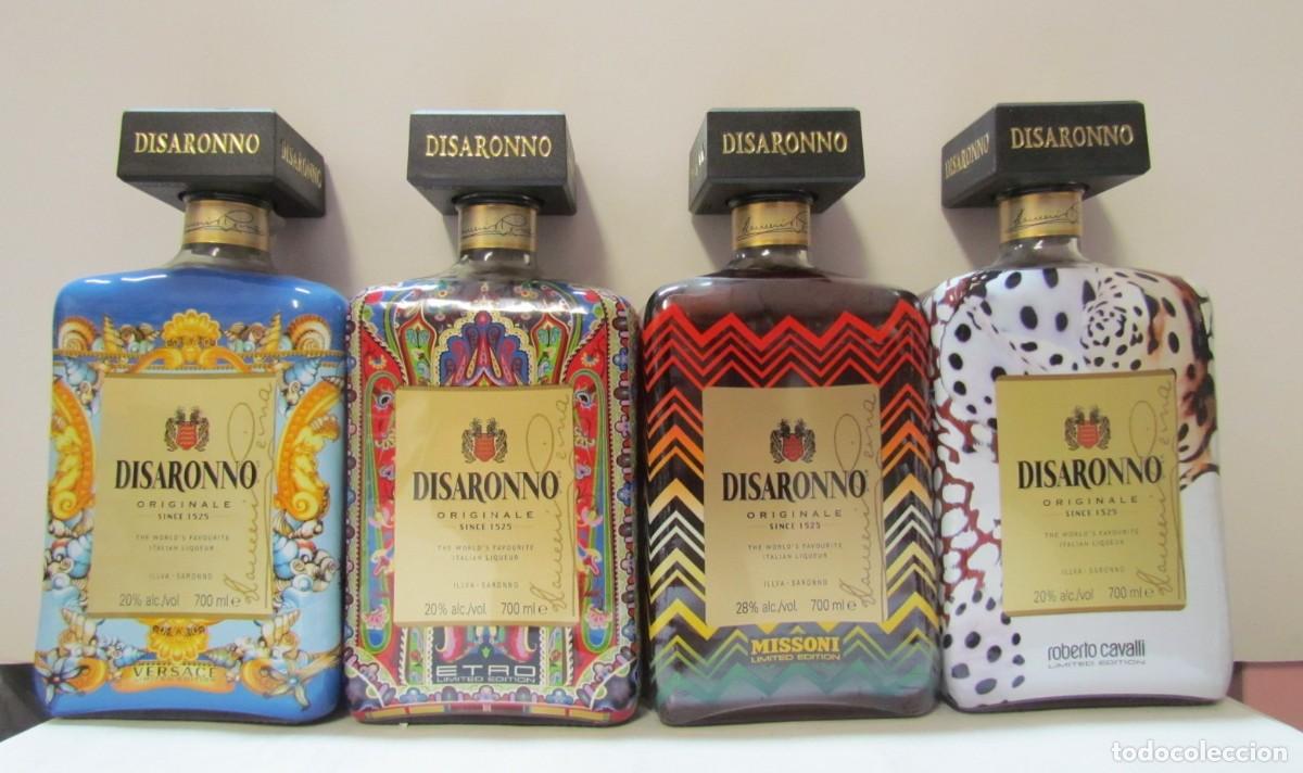 Coleccionismo de vinos y licores: 4 x Disaronno, Edicion Limitada &rdquo;Versace&rdquo;, &rdquo;Etro&rdquo;, &rdquo;Missoni&rdquo;, &rdquo;Roberto Cavalli&rdquo;