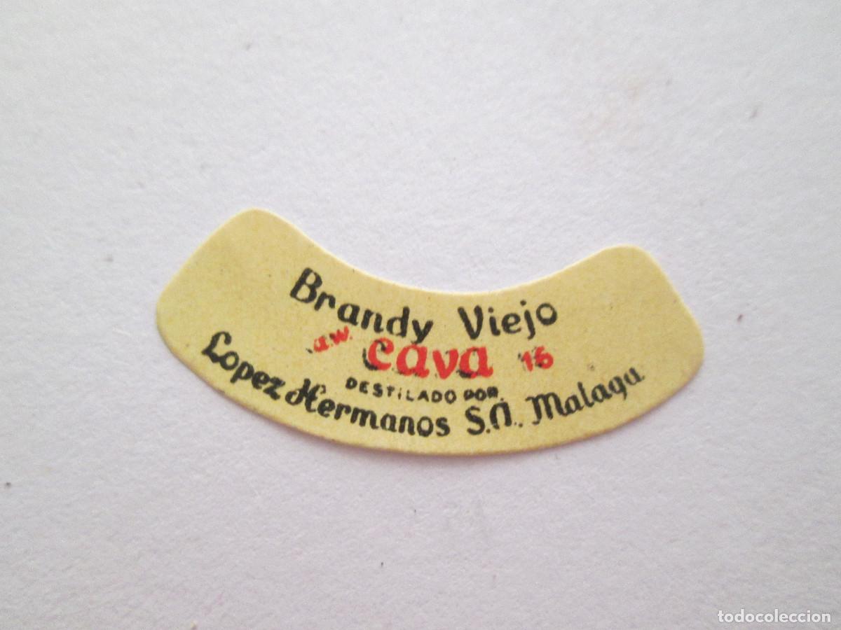 Colecionismo de vinhos e licores: ETIQUETA DE CUELLO BOTELLIN MINIATURA - BRANDY VIEJO CAVA - LOPEZ HERMANOS - MALAGA - 2,5X0,8 CM