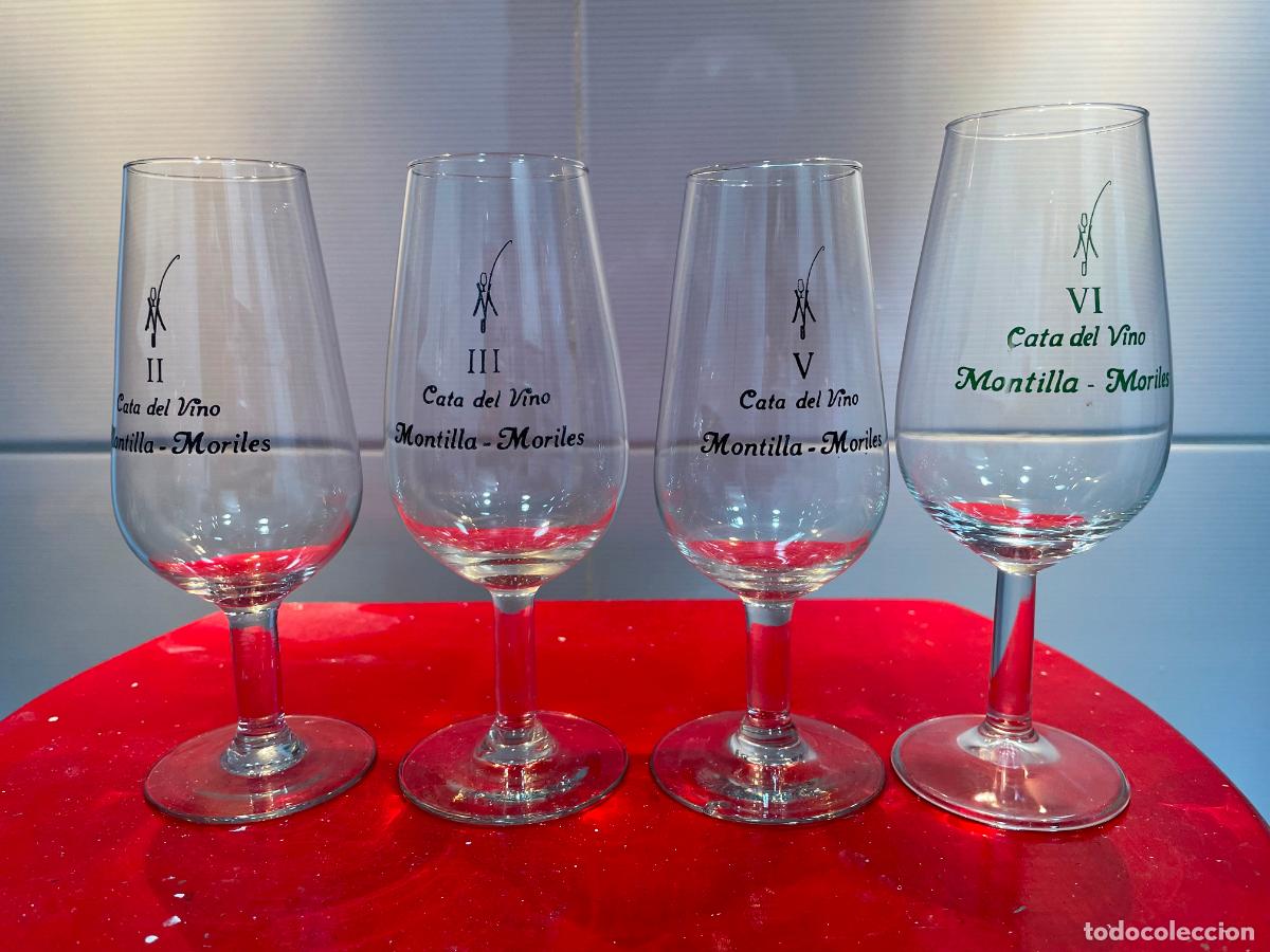 Coleccionismo de vinos y licores: copas cata del vino Montilla Moriles, II, III, V y VI de diferentes a&ntilde;os