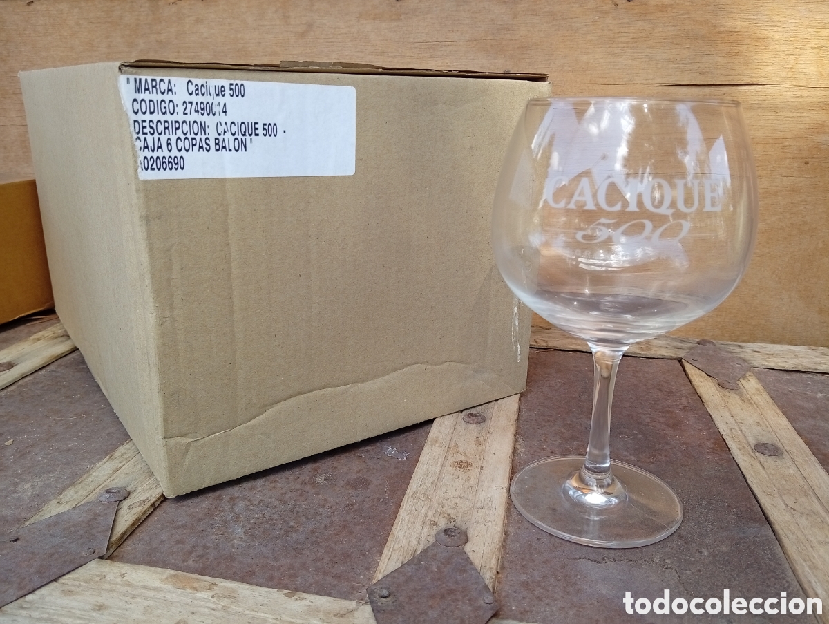 Coleccionismo de vinos y licores: 6 COPAS RON CACIQUE 500, EN CAJA.