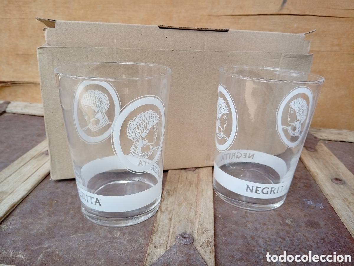 Coleccionismo de vinos y licores: 6 VASOS RON NEGRITA, EN CAJA. serigraf&iacute;a blanca