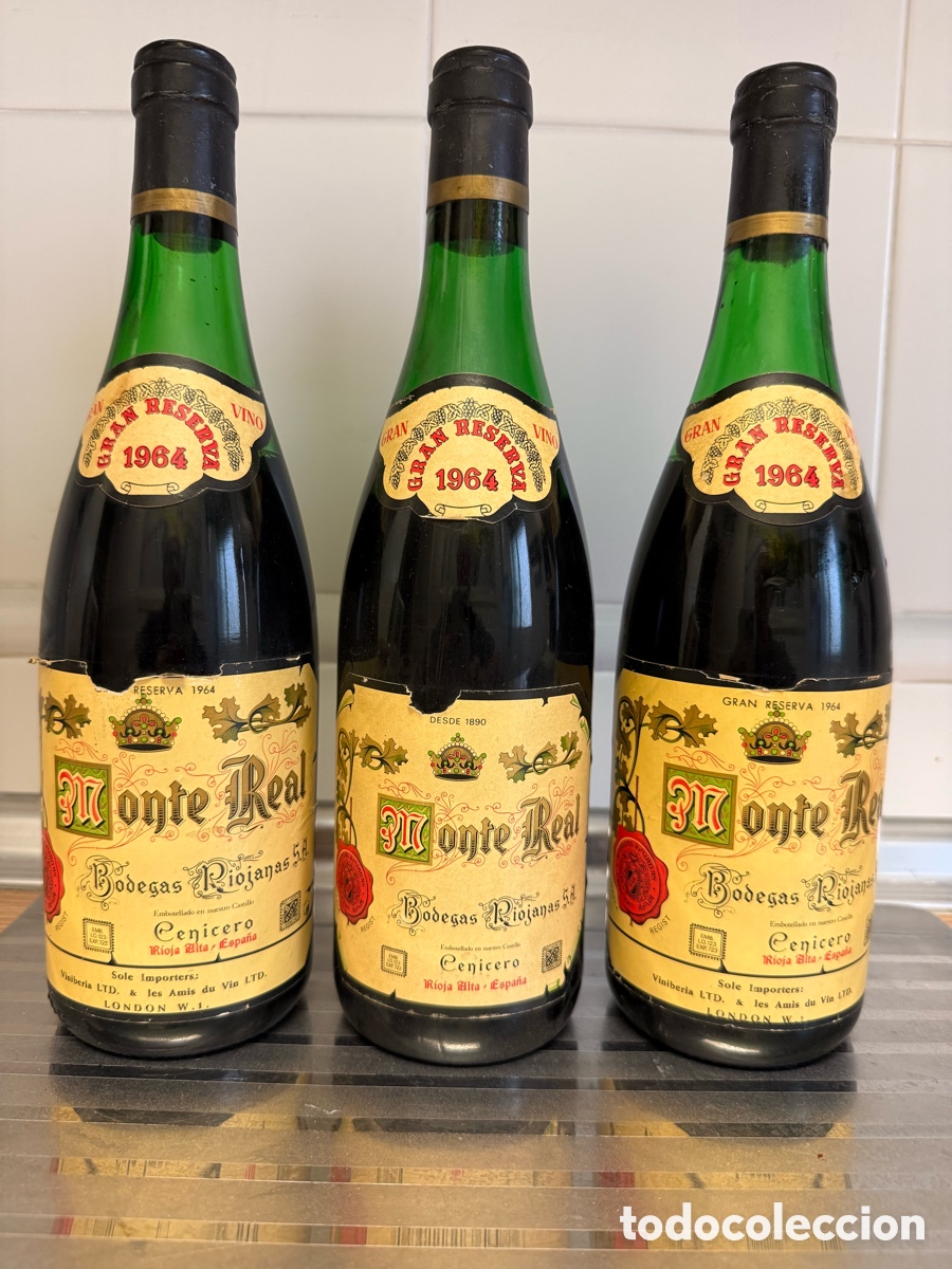 Coleccionismo de vinos y licores: Lote Rioja 1964 - tres botellas Monte Real Gran Reserva