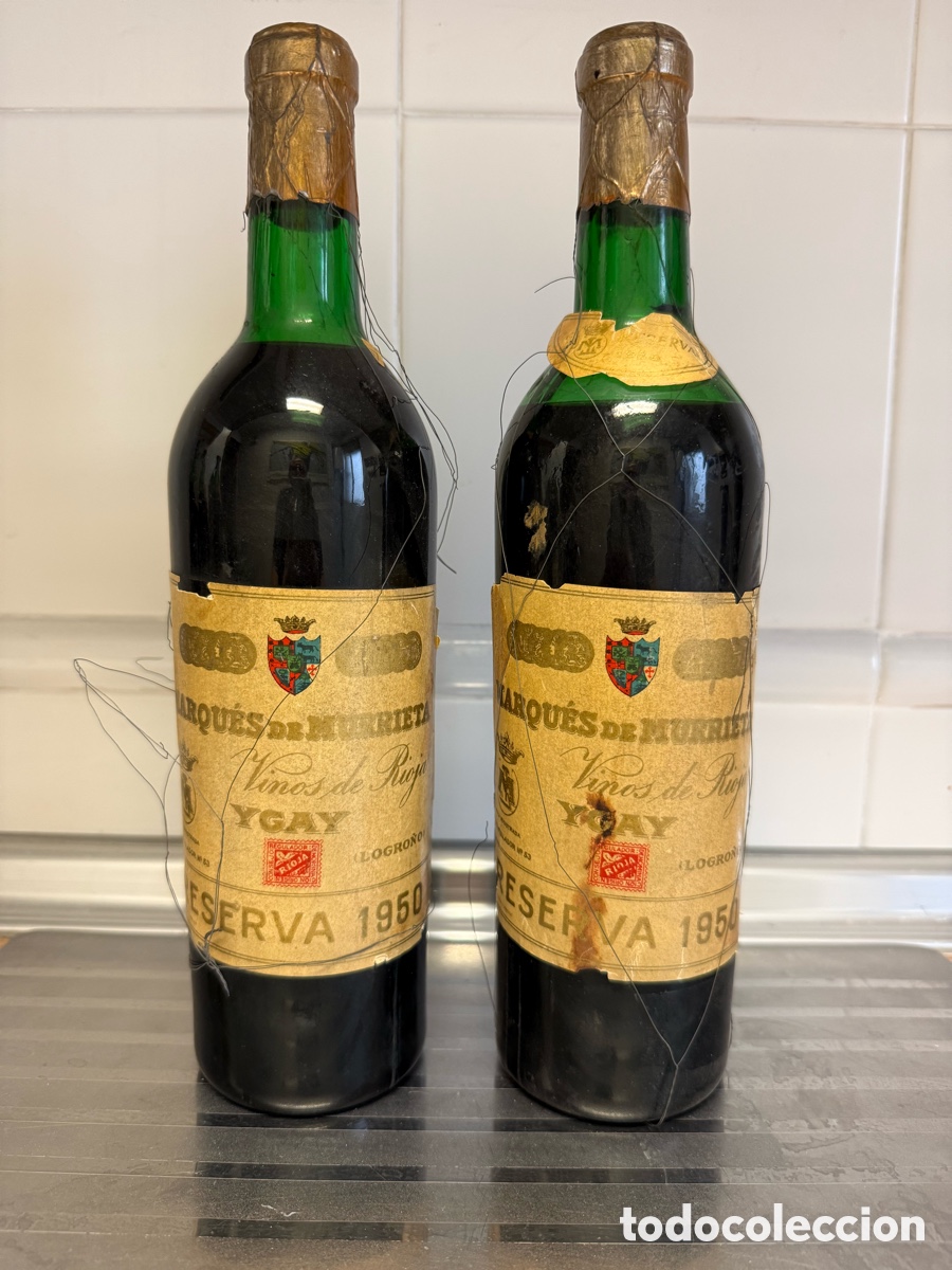 Coleccionismo de vinos y licores: Lote dos botellas Marqu&eacute;s de Murrieta Ygay Reserva 1950