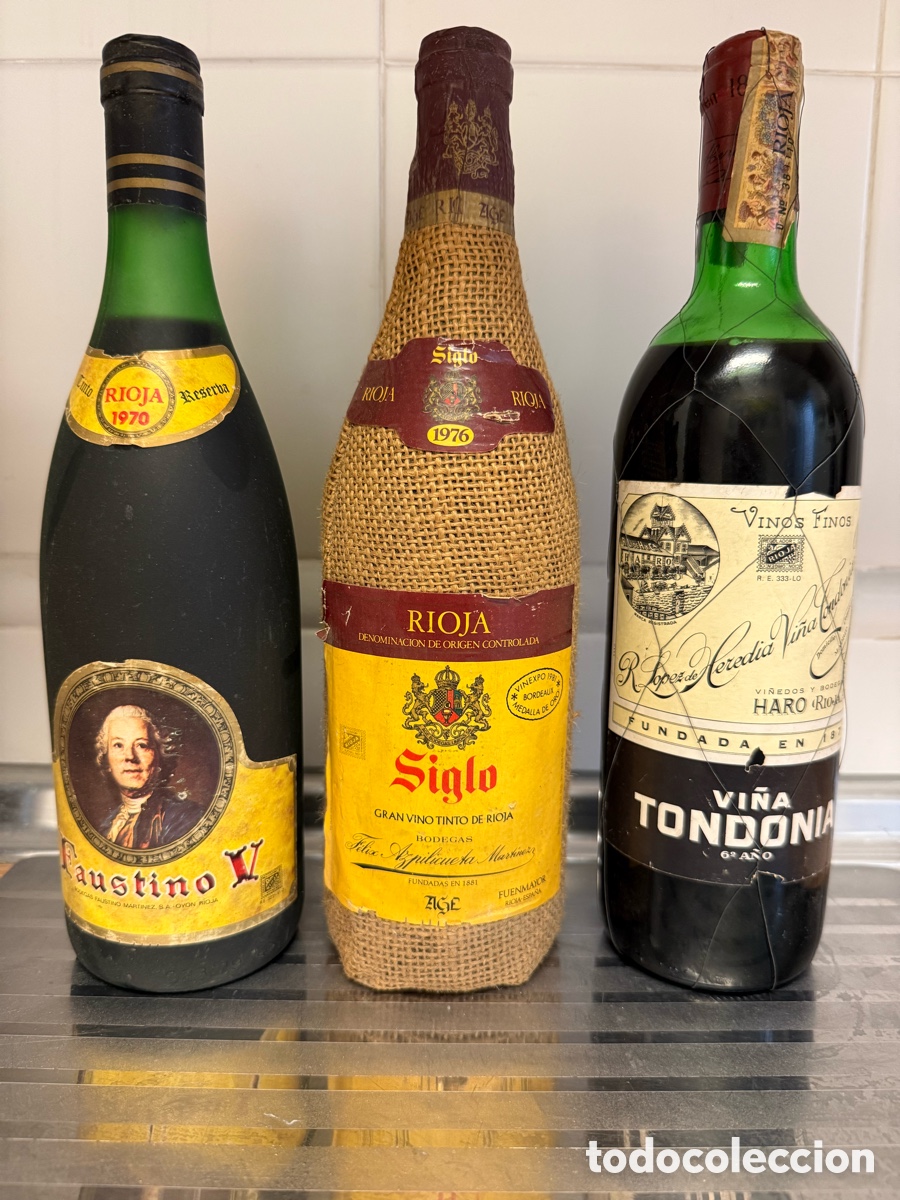 Coleccionismo de vinos y licores: Lote tres botellas vino Rioja a&ntilde;os 70