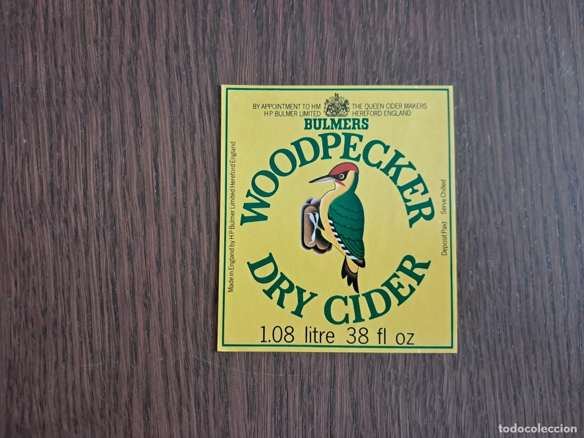Coleccionismo de vinos y licores: etiqueta de sidra, Bulmers, woodpecker dry cider.