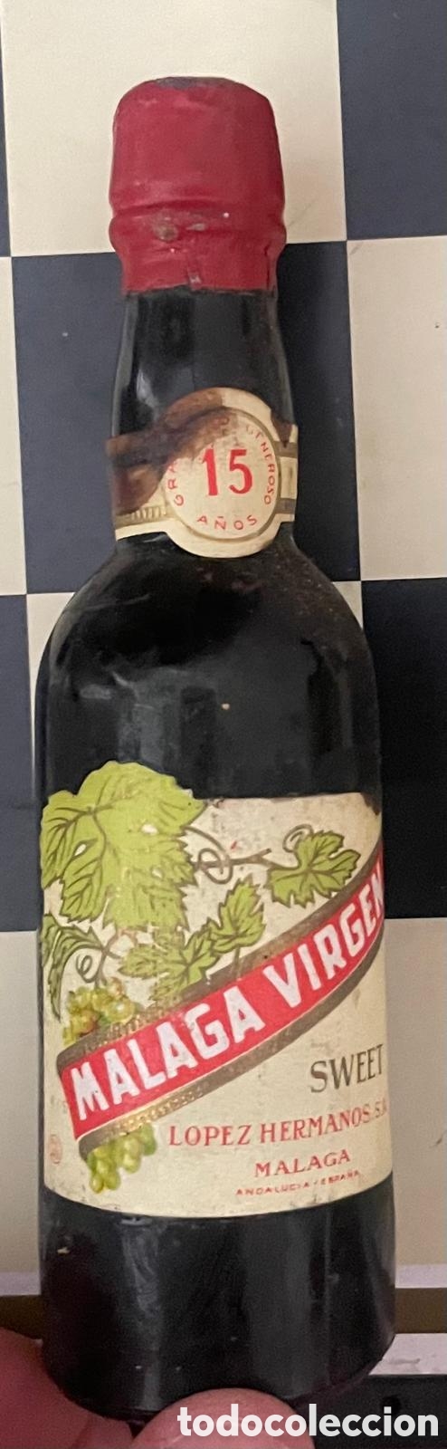 Coleccionismo de vinos y licores: Botellita miniatura Vino Dulce M&aacute;laga Virgen 15 A&ntilde;os - L&oacute;pez Hermanos S.A.