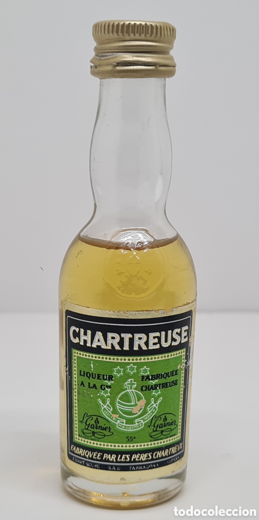 Coleccionismo de vinos y licores: MINIATURA LICOR CHARTREUSE SELLO 50 CENTIMOS SIN ABRIR A&Ntilde;OS 70