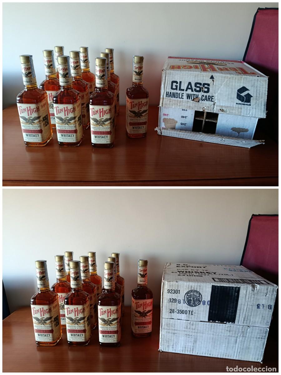 Coleccionismo de vinos y licores: Lote 10 botellas Bourbon americano Ten High (a&ntilde;os 90)+Caja original