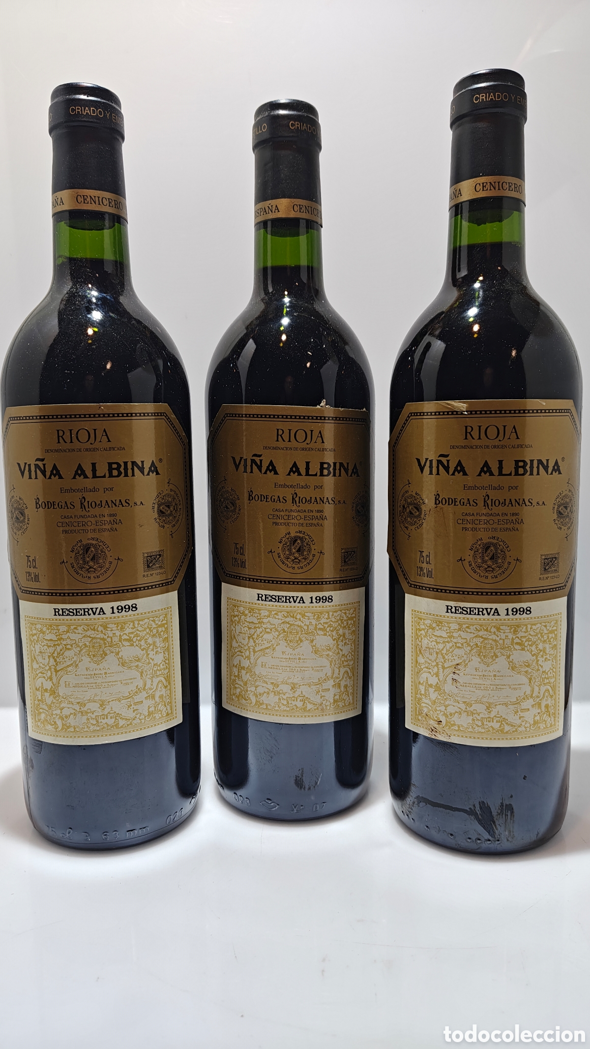 Coleccionismo de vinos y licores: 3 Botellas Vi&ntilde;a Albina Reserva 1998 Bodegas Riojanas &rdquo; Cenicero&rdquo;