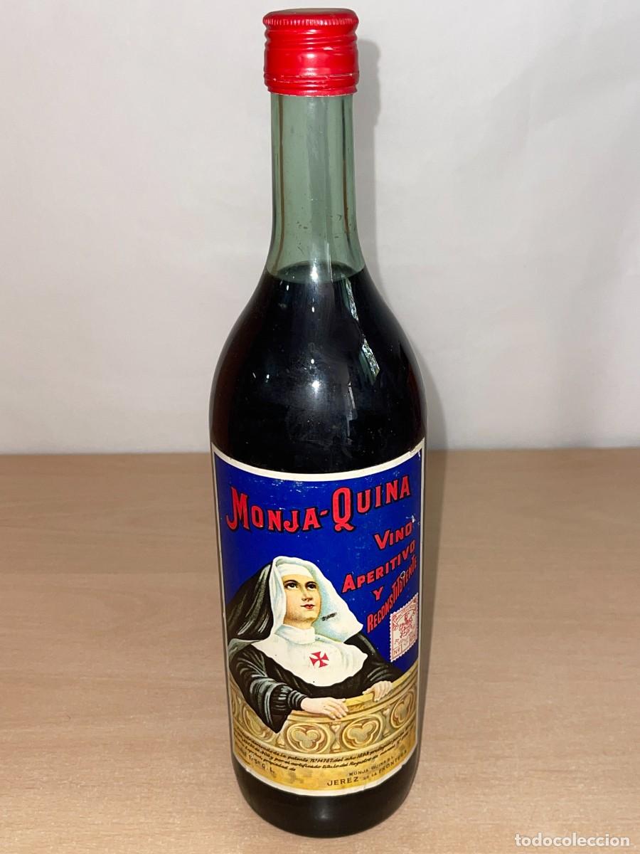 Coleccionismo de vinos y licores: Antigua Botella MONJA-QUINA Vino Aperitivo y Reconstituyente Jerez de la Frontera original a&ntilde;os 60