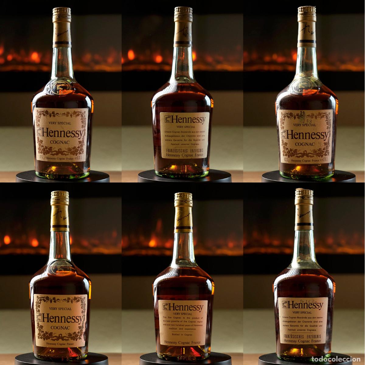 Coleccionismo de vinos y licores: Vintage Hennessy Cognac Set Sammlung 1970er unge&ouml;ffnet original Rarit&auml;t 4x Flaschen